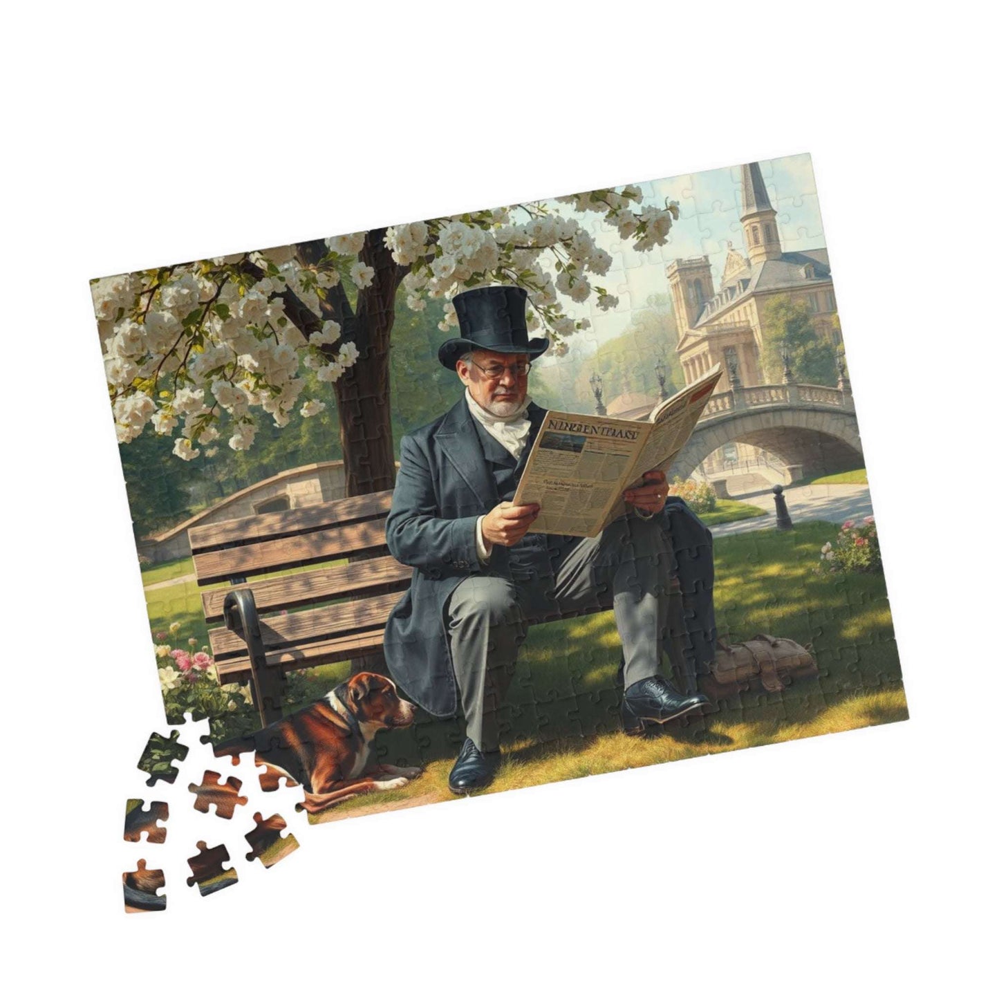 Victorian Gentleman Reading Newspaper in Park - 19th Century Pastoral Scene Jigsaw Puzzle 252 pcs (Horizontal) Puzzle The Puzzle Chest