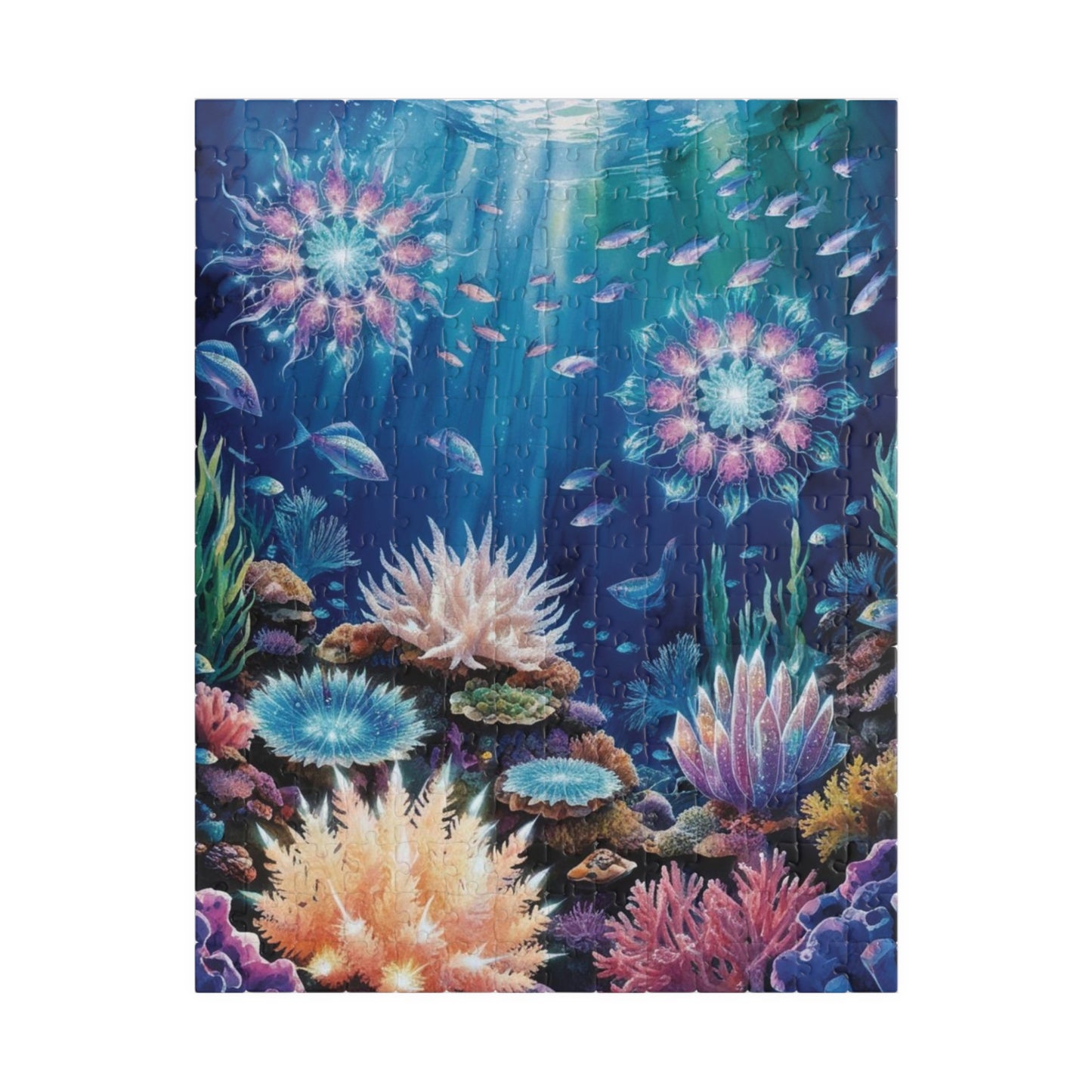 Trippy Ocean Jigsaw Puzzle, Radiant Coral Reef Mandala Puzzle, Bioluminescent Sea Creatures, 110 252 520 1014-Piece Puzzle for Adults, Hobby 252 pcs (Vertical) Puzzle The Puzzle Chest