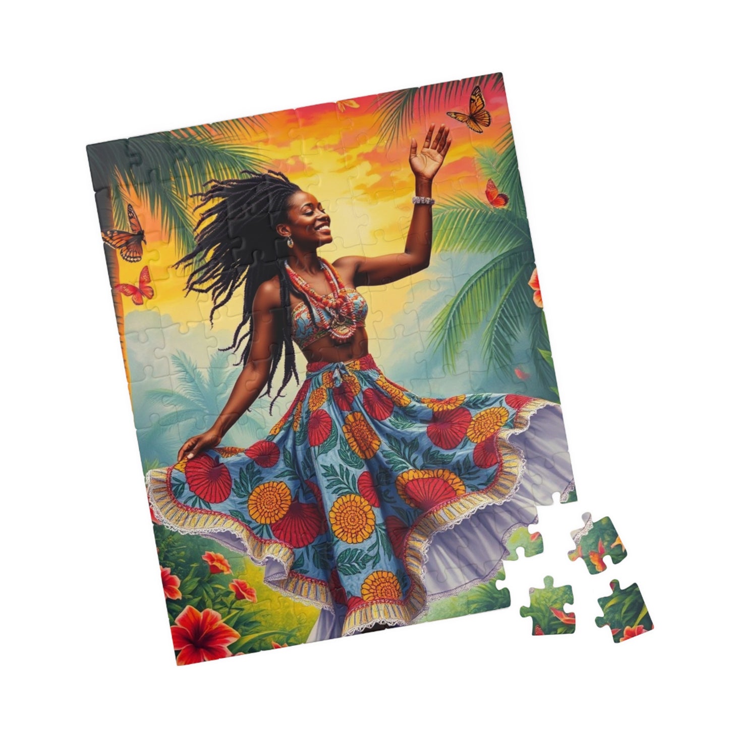 Vibrant Dance Puzzle Colorful Black Art Piece Puzzle, Afrocentric Tropical Vibe Jigsaw Game for Friend Gift for Art Lover Home Entertainment Puzzle The Puzzle Chest