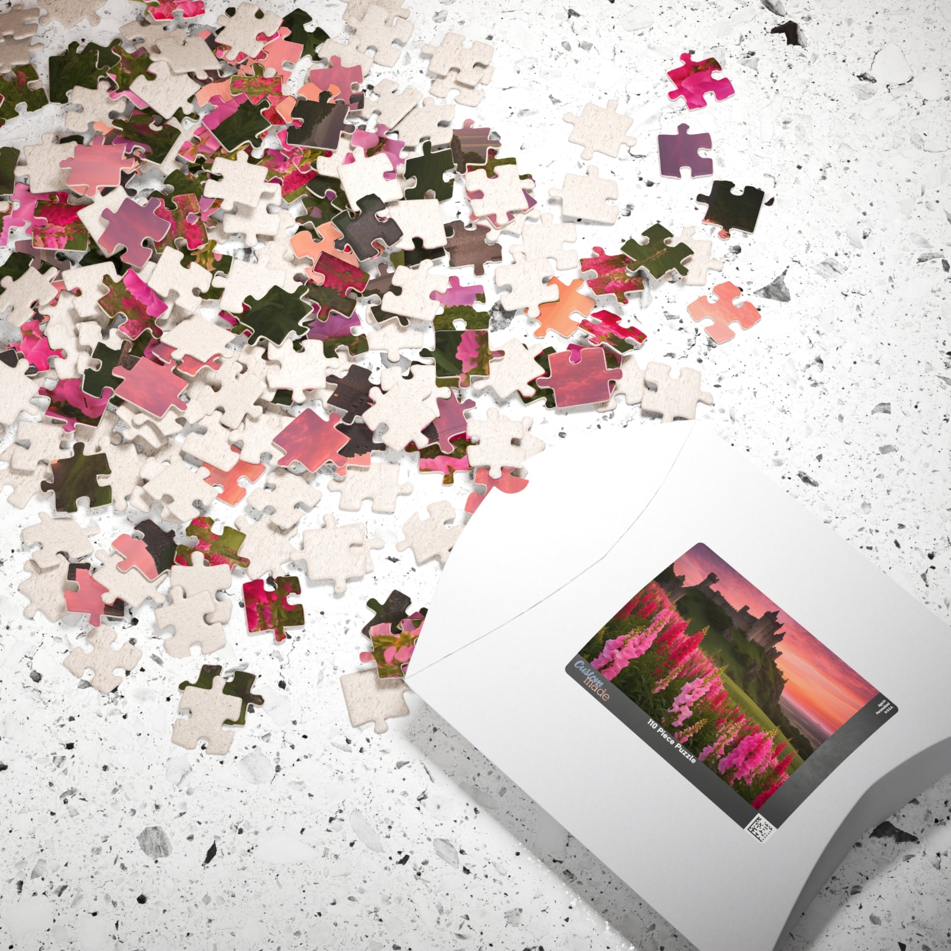 Landscape Jigsaw Puzzle - Snapdragon Meadow, 110-1014 Piece, Pink Sunset Castle Field, Relaxing Challenging Puzzle for Puzzle Lover, Gift Puzzle The Puzzle Chest