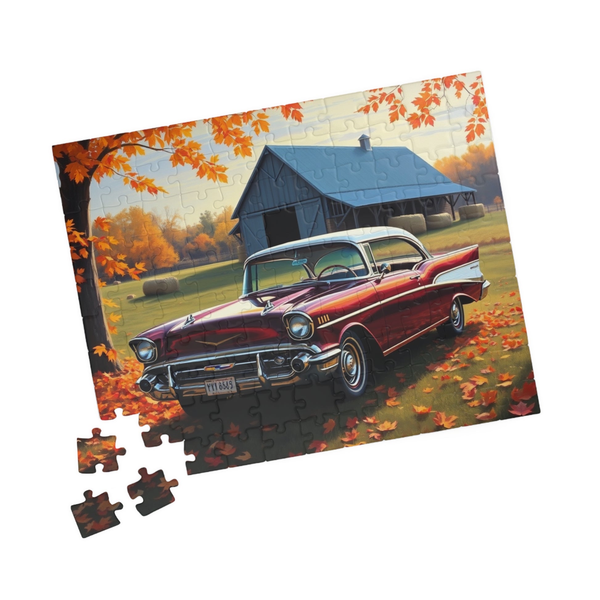 Autumn Vintage Car Puzzle, Nostalgic 1957 Bel Air Jigsaw Game Puzzle The Puzzle Chest