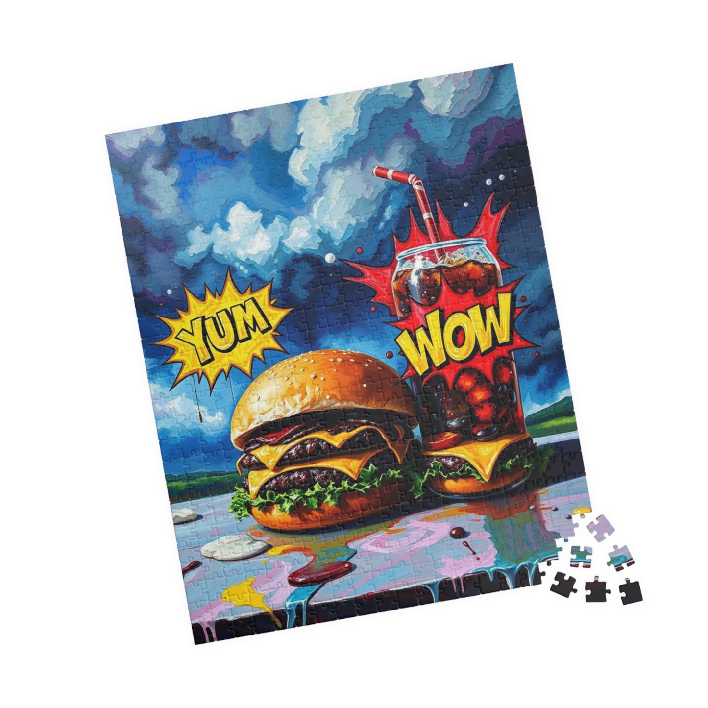 Colorful Foodie Puzzle - Yum Wow Burger and Drink Pop Art Jigsaw Puzzle for Adults, Fun Gift for Food Lovers, Game Night, Family Activity Puzzle The Puzzle Chest