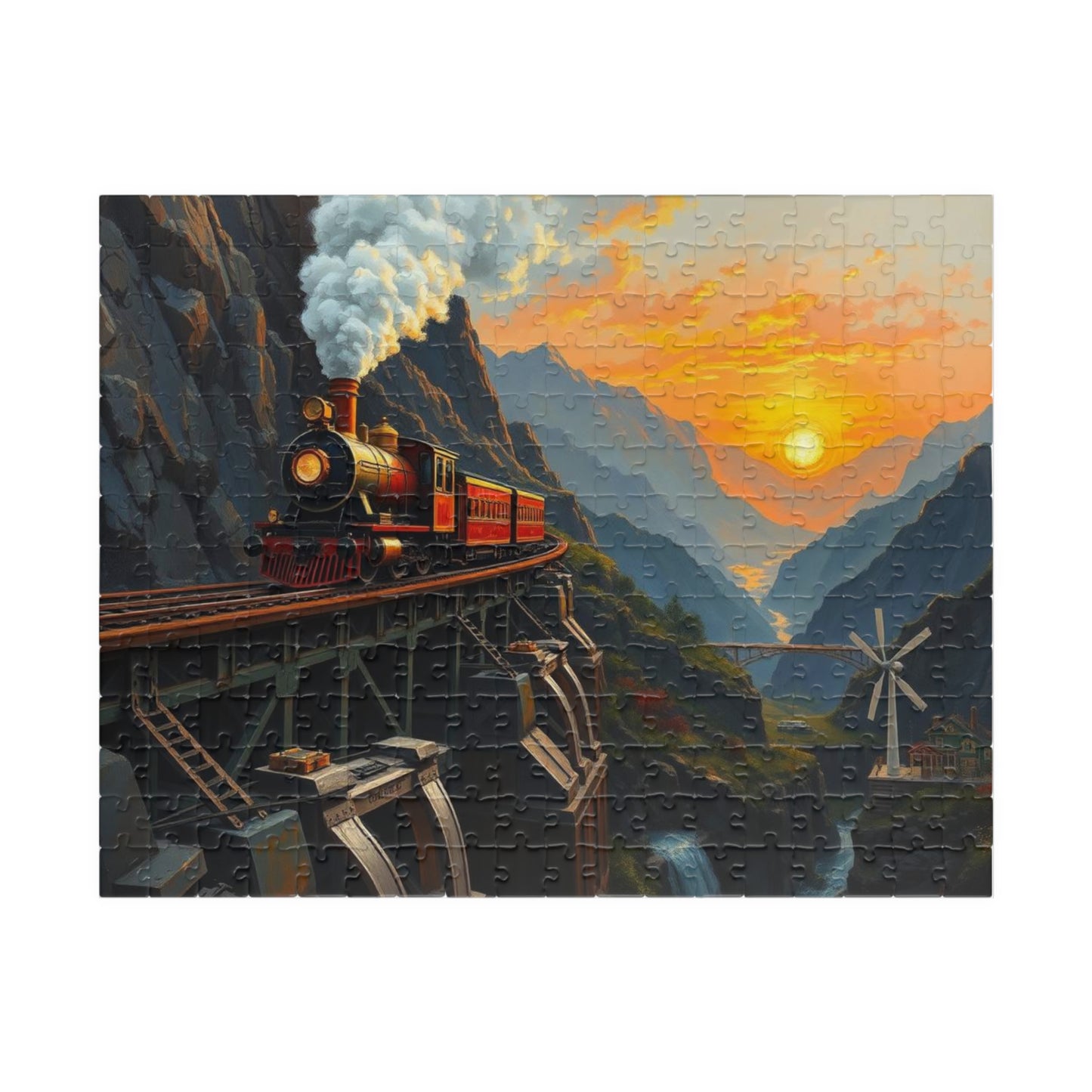 Scenic Steampunk Train Adventure Puzzle, Enchanting Landscape Jigsaw for Family Fun, Gifts for Train Lovers, Home Entertainment Brain Teaser 252 pcs (Horizontal) Puzzle The Puzzle Chest