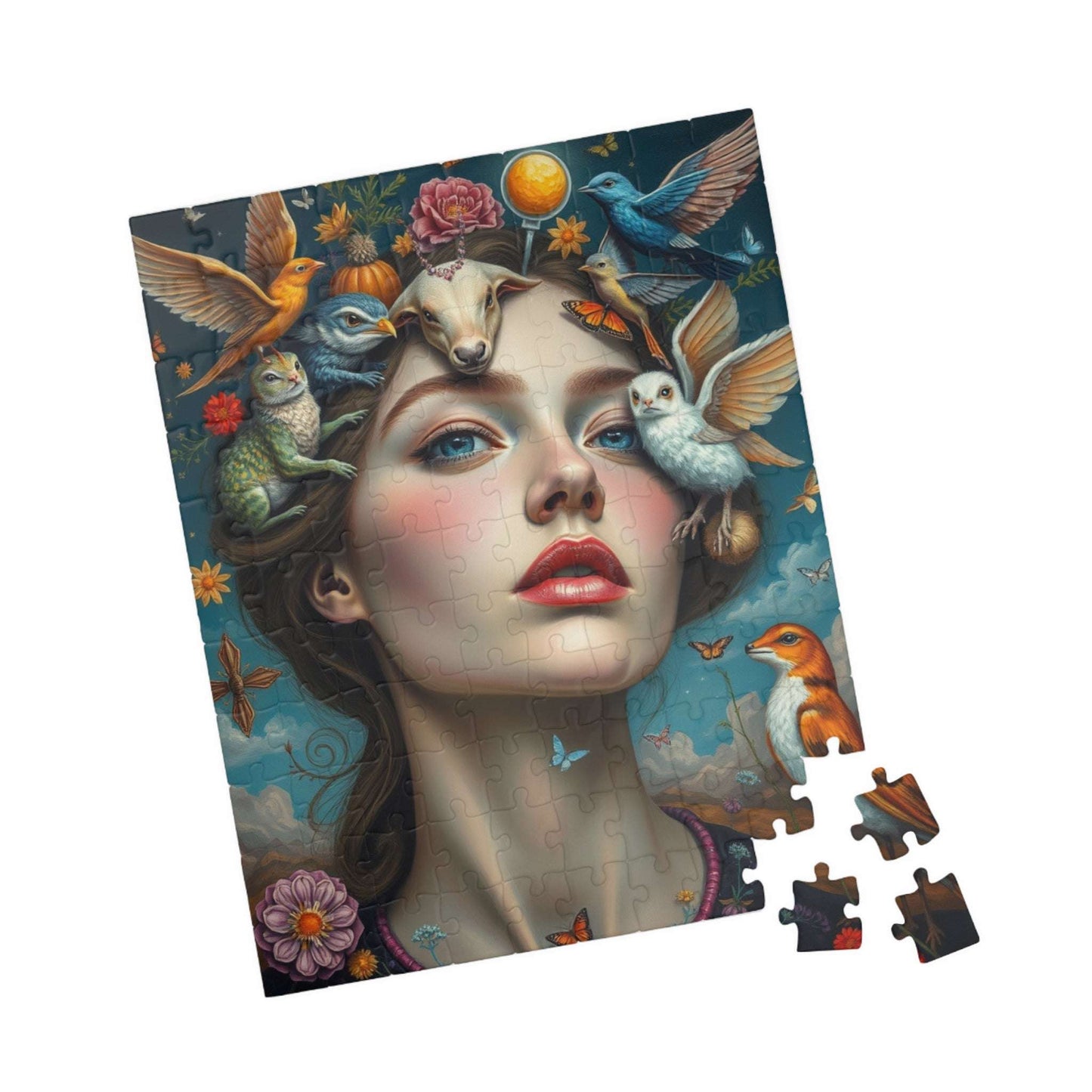 Surreal Self Portrait Jigsaw Puzzle, 110/252/520/1014 Piece, Frida Kahlo Inspired, Dreamlike Animals & Nature, Gift for Art Lovers, Mindful Puzzle The Puzzle Chest