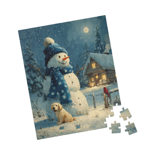 Frosty Fun With Friends - Cozy Winter Puzzle, Snowman Puppy and Bird Jigsaw , Ideal for Family Night or Solo Fun, Senior Brain Teaser, Gifts 110 pcs (Vertical) Puzzle The Puzzle Chest