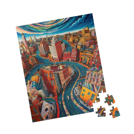 Surreal Cityscape Puzzle - 110, 252, 520, 1014-Piece, Fun Gift for Puzzle Lovers, Unique Wall Art, Family Game Night, Creative Art Therapy 110 pcs (Vertical) Puzzle The Puzzle Chest