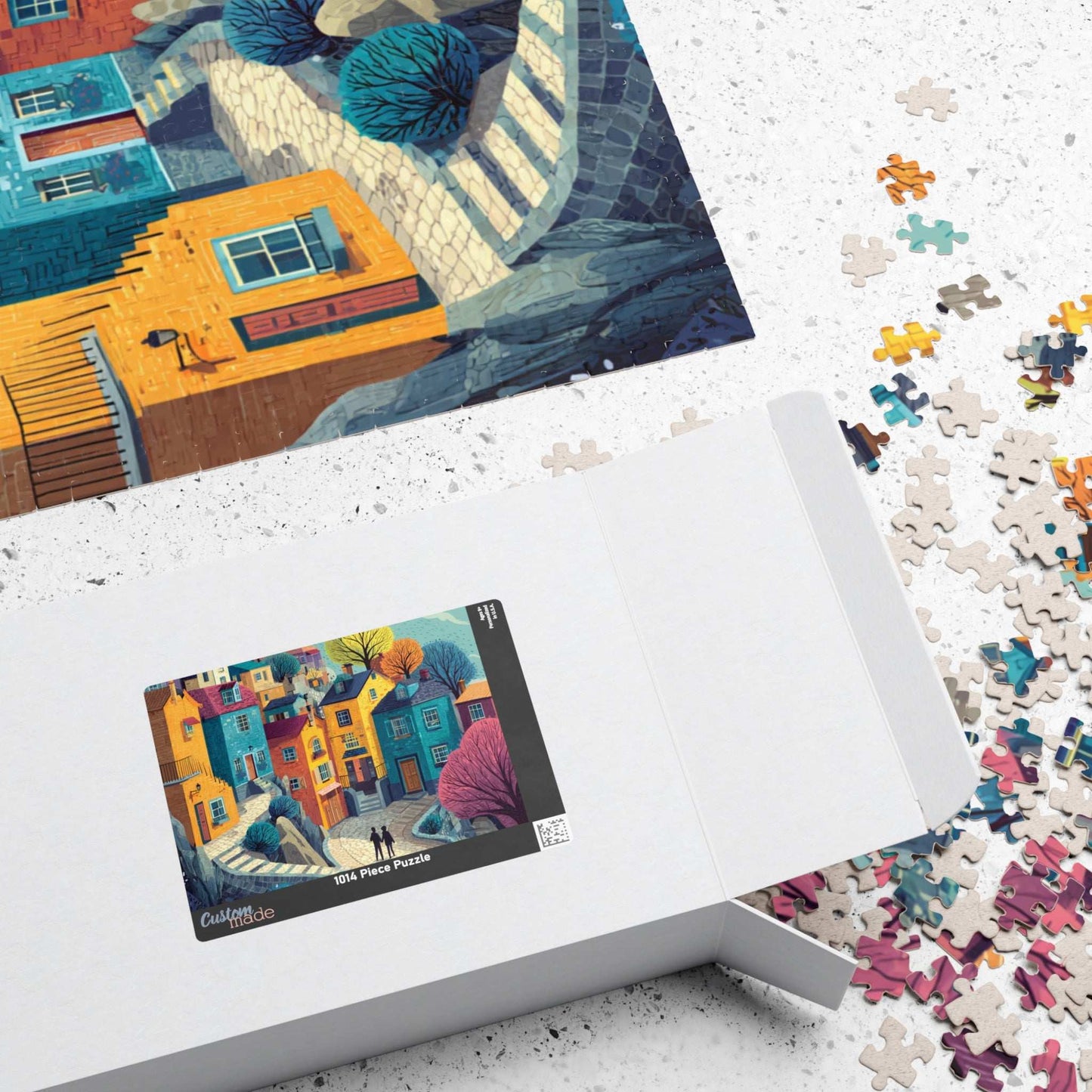 Bright Cheerful Town Jigsaw Puzzle – Artistic Houses, Winding Path, and Whimsical Neighborhood Landscape Puzzle The Puzzle Chest