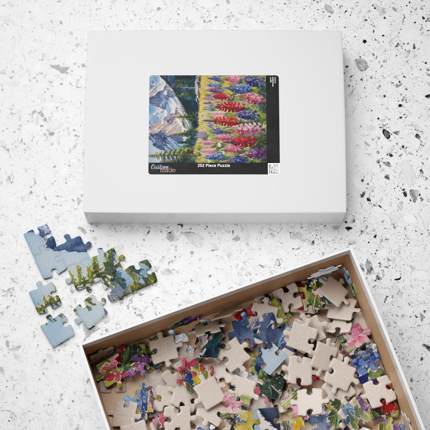 Floral Wildflower Puzzle, Landscape Alpine Meadow Jigsaw - Indian Paintbrush, Lupines, Snow-Capped Mountains, Fun Family Activity Game Night Puzzle The Puzzle Chest