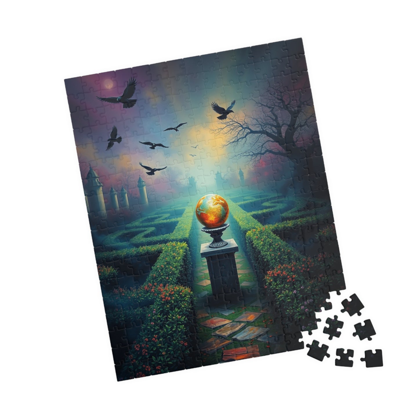 Gothic Garden Maze Puzzle, Mystical Scene with Glowing Orbs Crows and Fog, Magical Dark Art Jigsaw Game, Gift for Gothic-Themed Enthusiast Puzzle The Puzzle Chest