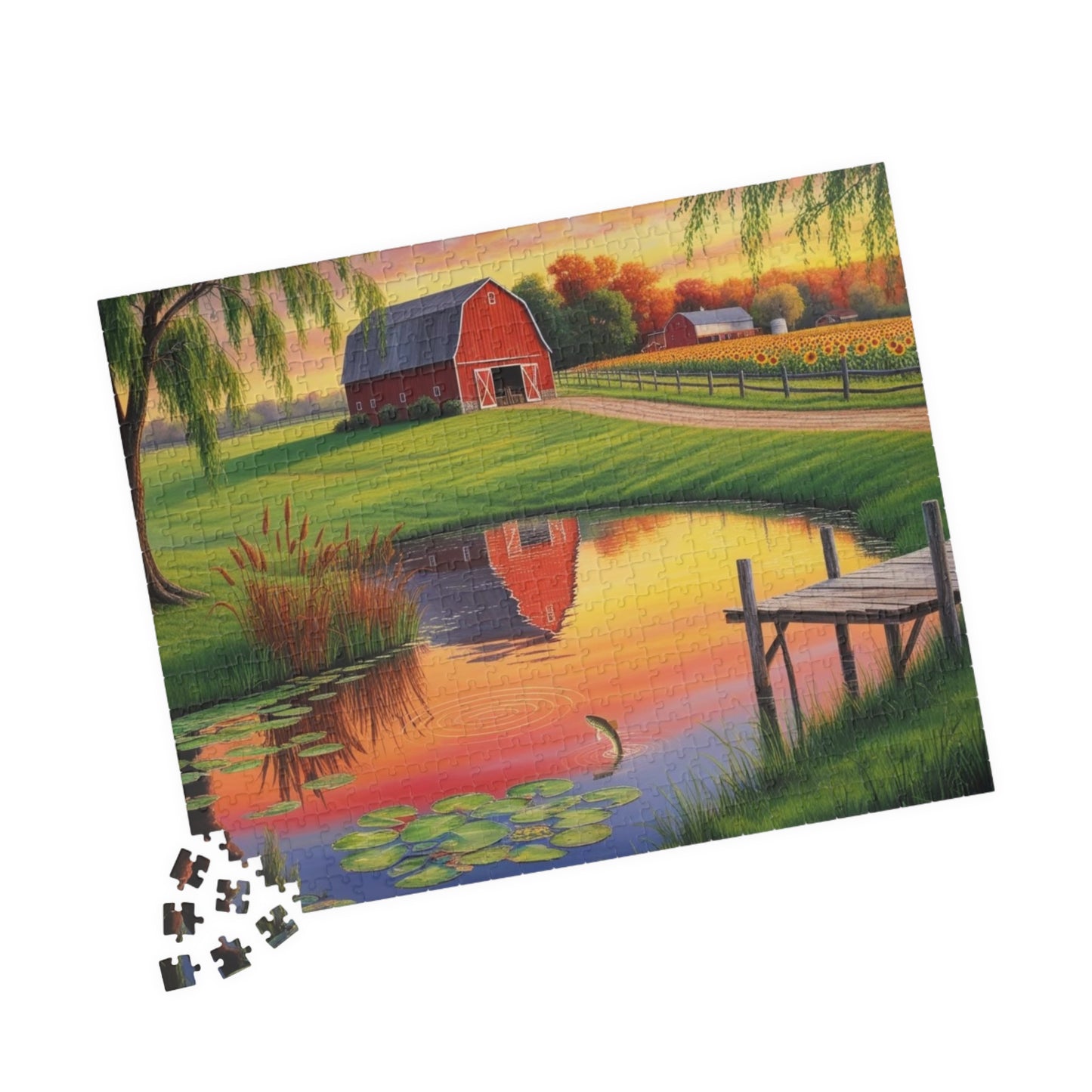 Farm Pond Puzzle, Scenic Nature Landscape Jigsaw Game, Perfect for Family Fun, Cozy Nights, Gifts Puzzle The Puzzle Chest
