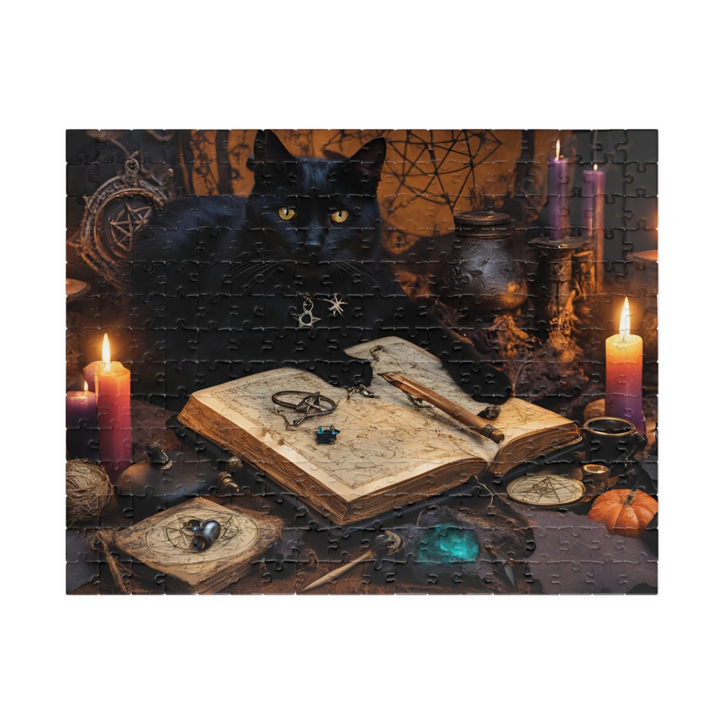 Mystical Black Cat Puzzle, Witch's Familiar and Ancient Spellbook Jigsaw Game, Entertaining Hobby, Mindful Gift for Dark Art Puzzle Lover 252 pcs (Horizontal) Puzzle The Puzzle Chest