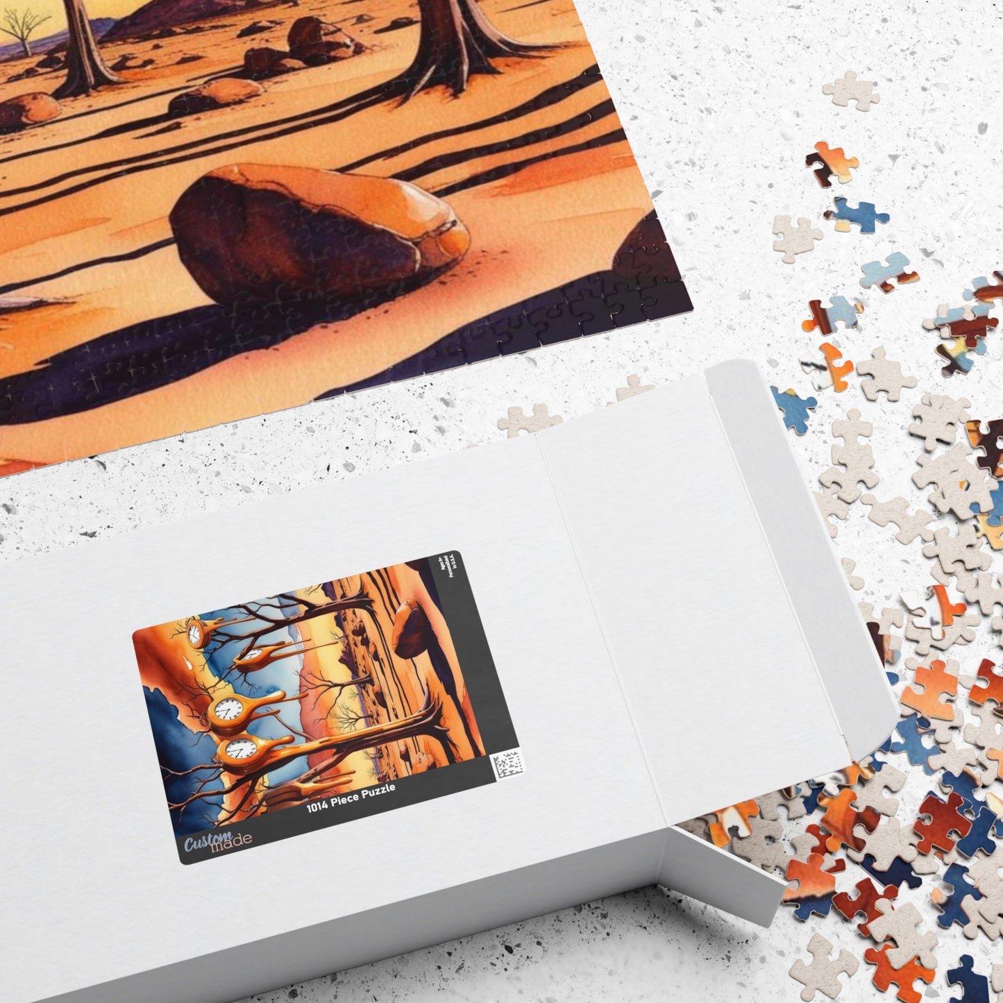 Surreal Desert Landscape Jigsaw Puzzle, Melting Clocks and Barren Trees, Mind-bending Fantasy Art Game, Salvador Dali Inspired, Giftable Puzzle The Puzzle Chest