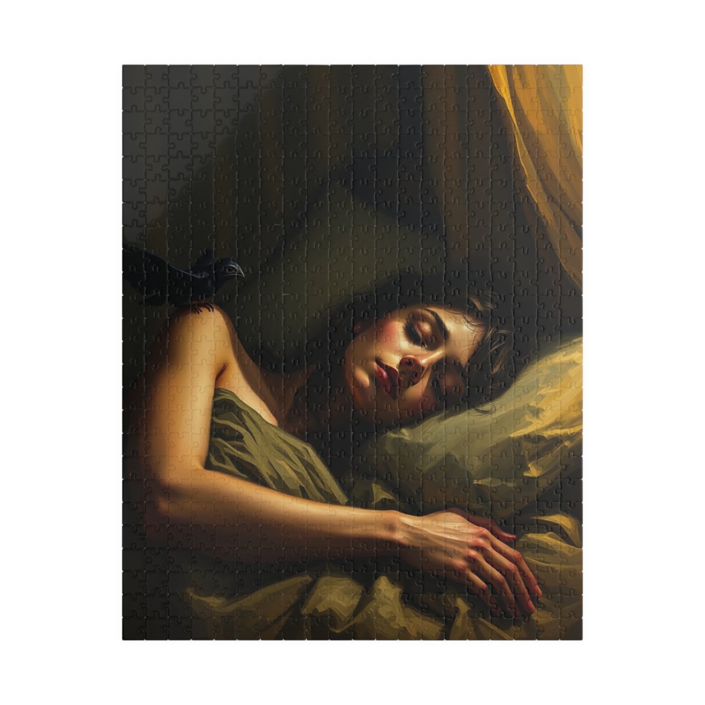 Gothic Puzzle - Dimly Lit Bedroom with Sleeping Woman and Dark Creature, Eerie Atmosphere, 110-1014 Piece Jigsaw, Adult Unisex Activity, 520 pcs (Vertical) Puzzle The Puzzle Chest