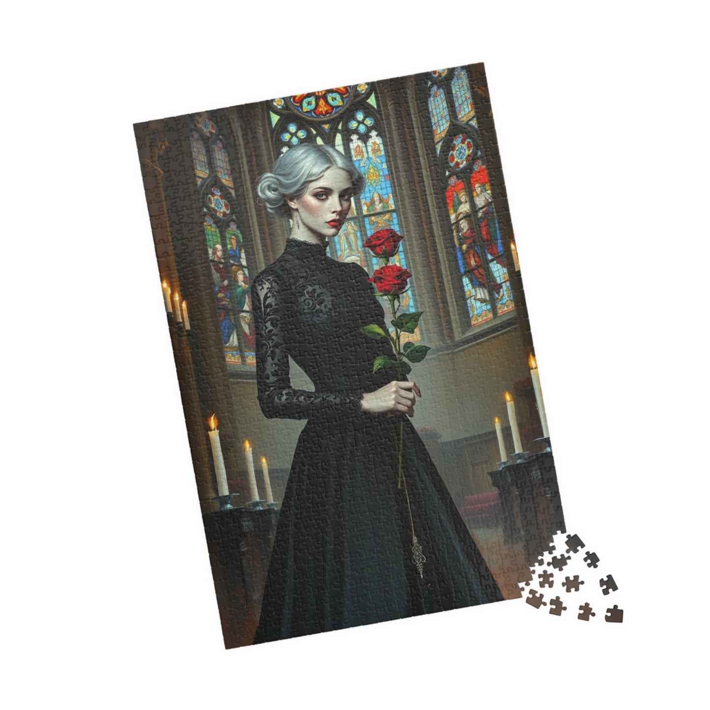 Puzzle, Gothic Art Woman's Portrait in Stained Glass Cathedral, Adult Dark Fantasy Jigsaw Game, Relaxing Activity, MIndfulness Puzzle The Puzzle Chest