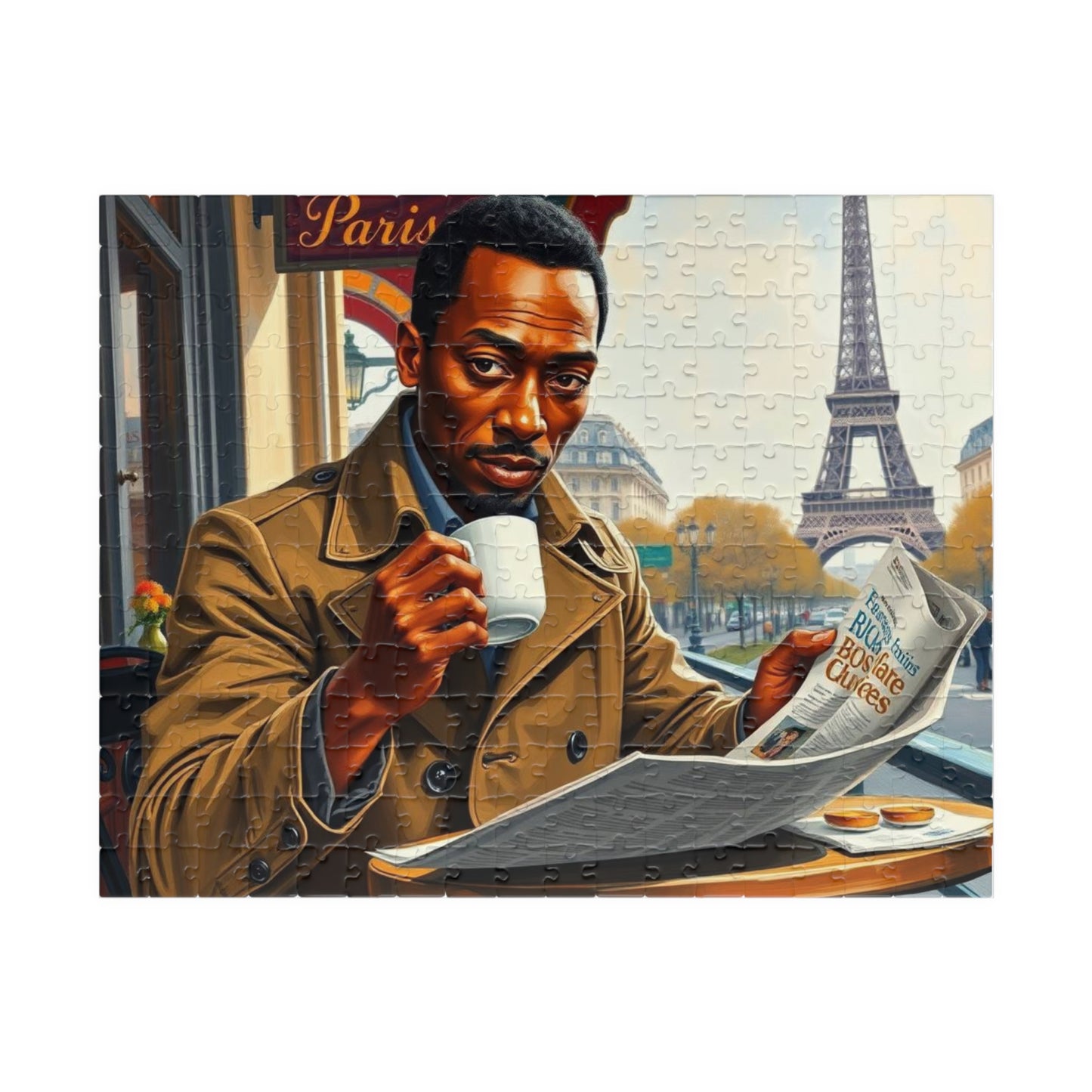 Parisian Café Puzzle - Black Man Reading a Newspaper | Relaxing Jigsaw Game, Puzzle Lover Gift for Friends, Home Entertainment, Family Fun 252 pcs (Horizontal) Puzzle The Puzzle Chest