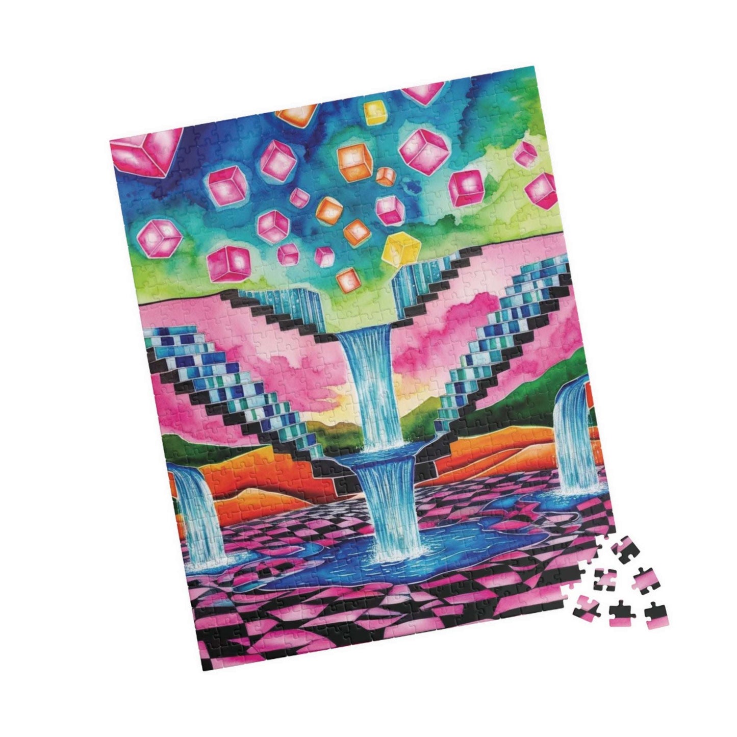Trippy Jigsaw Puzzle, Surreal Landscape with Impossible Staircases and Waterfalls, Mind-Bending Puzzle, Vivid Jigsaw Game for Enthusiasts Puzzle The Puzzle Chest