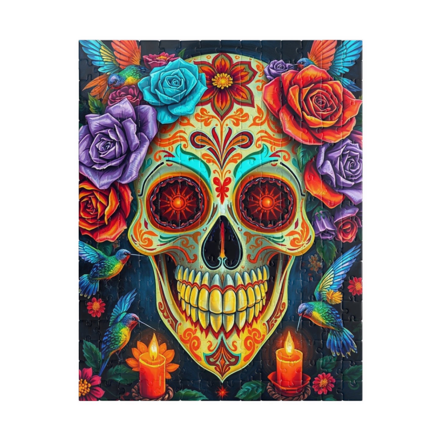 Colorful Skull Artwork Puzzle - Day of the Dead, Fun Family or Solo Activity, Unique Gift Idea for Puzzle Lovers Art Fans, Brain Teaser 252 pcs (Vertical) Puzzle The Puzzle Chest