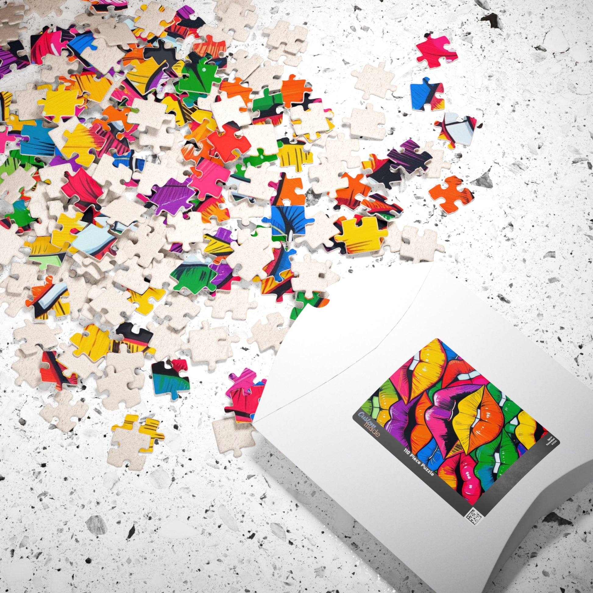 Colorful Lips Collage Puzzle, Electric Vivid Colors, Bold Artwork, Chaotic Design, Lip Art Jigsaw, Mind Games, Artistic Challenge, Vibrant Puzzle The Puzzle Chest
