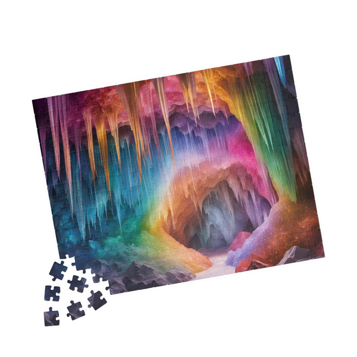 Crystal Craven Trippy Puzzle, Colorful Fantasy Mystical Rainbow Cave Scene, Challenging Jigsaw Game, Fun Family Activity, Meditation Tool Puzzle The Puzzle Chest