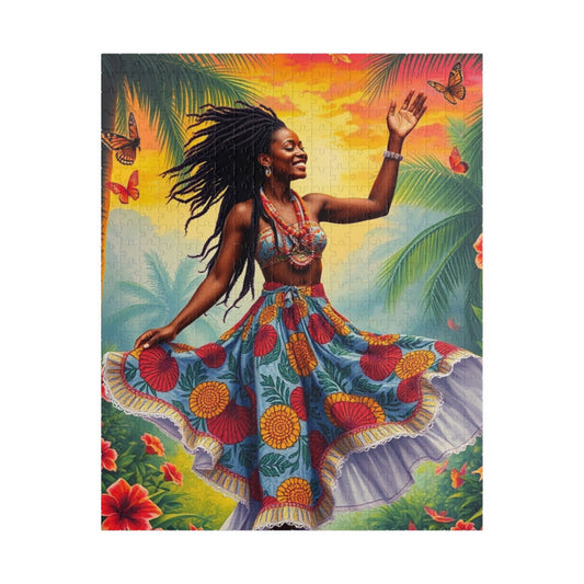 Vibrant Dance Puzzle Colorful Black Art Piece Puzzle, Afrocentric Tropical Vibe Jigsaw Game for Friend Gift for Art Lover Home Entertainment 520 pcs (Vertical) Puzzle The Puzzle Chest