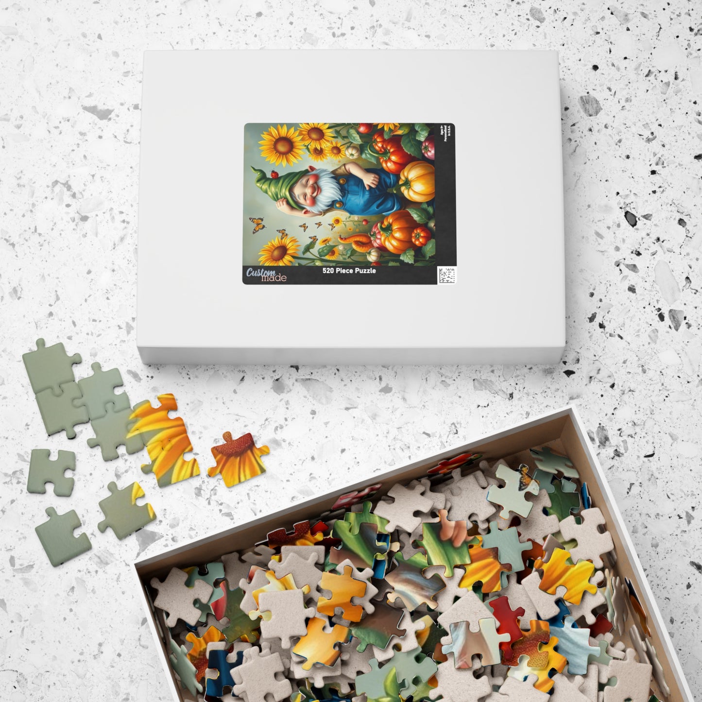 Whimsical Garden Gnome Puzzle, Vegetables Sunflowers and Butterflies, Colorful Farm and Nature Scene Jigsaw Game, Fantasy Puzzle Lover Gift Puzzle The Puzzle Chest