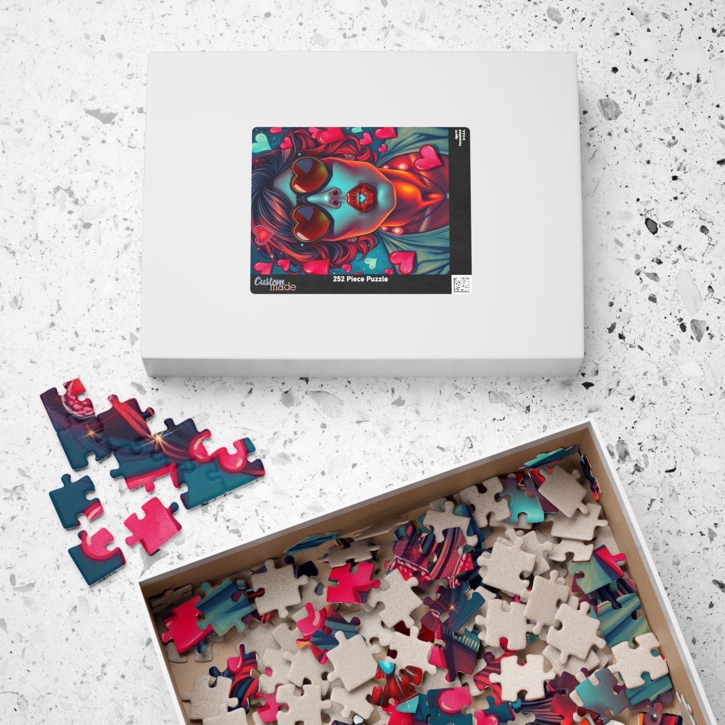 Hearts and Kisses Jigsaw Puzzle, Woman Blowing a Kiss, Comic Pop Art Nostalgic Game for Fun Gathering, Gift for Puzzle Lover, Family Night