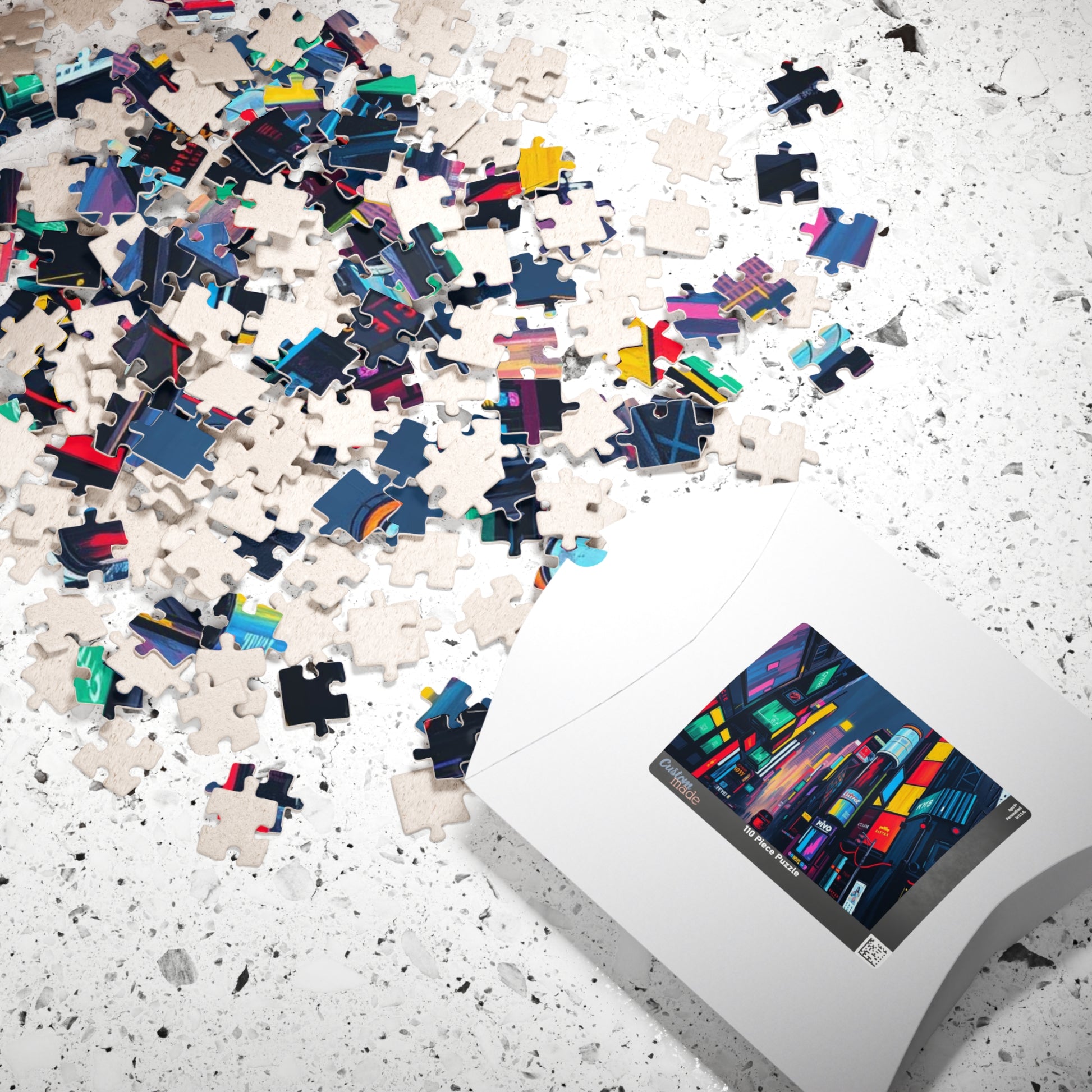Neon City Abstract Puzzle, Urban Skyline Jigsaw Mindful Game for Adults Puzzle The Puzzle Chest
