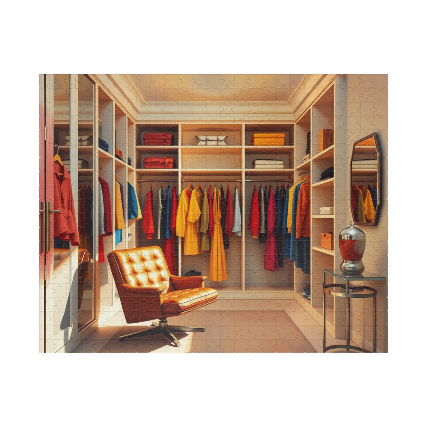Walk-In Closet Jigsaw Puzzle (110, 252, 520, 1014-piece), Color-coded Clothing, Red Yellow Blue Minimalist Game, Gift for Fashion Lover