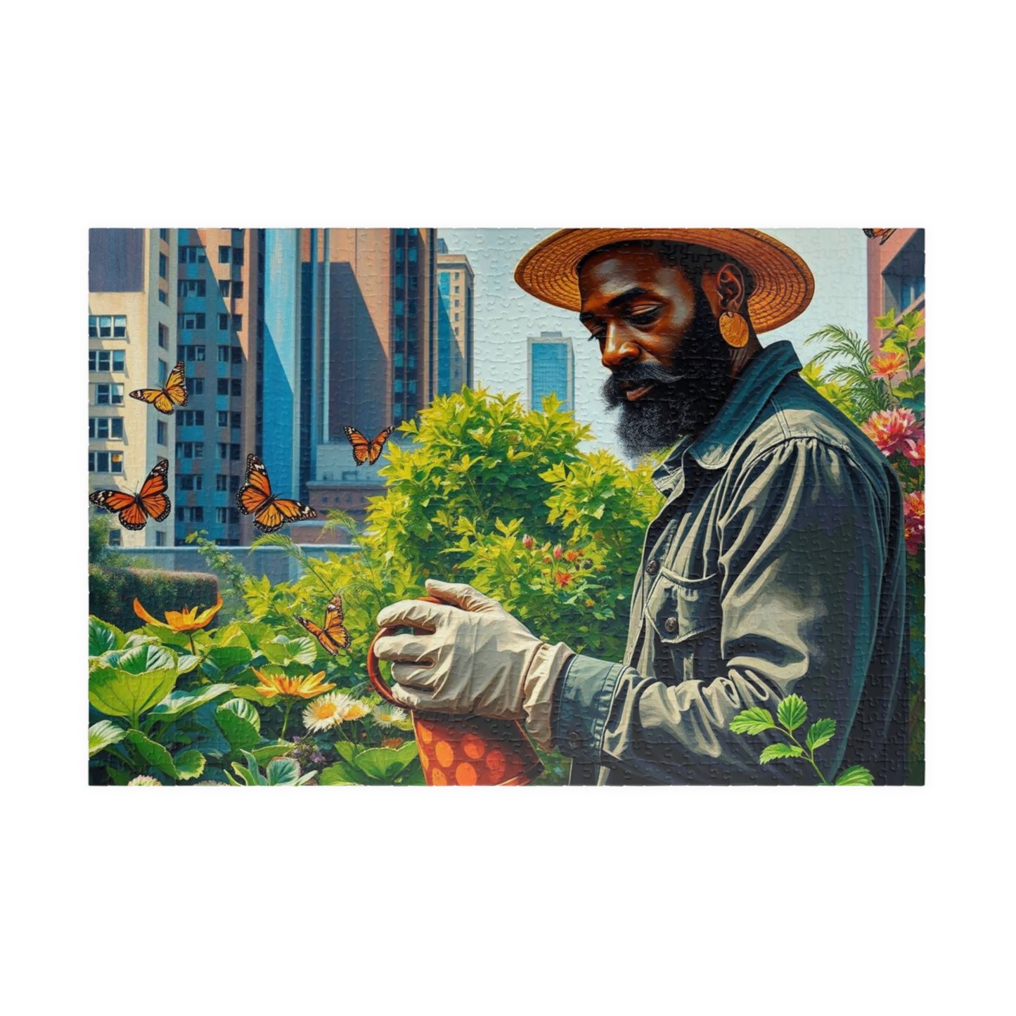 Black Man Gardening Jigsaw Puzzle, African American Art, Nature Scene, Afrocentric Gift for Friend, Creative Activity, Home Entertainment 1014 pcs (Horizontal) Puzzle The Puzzle Chest