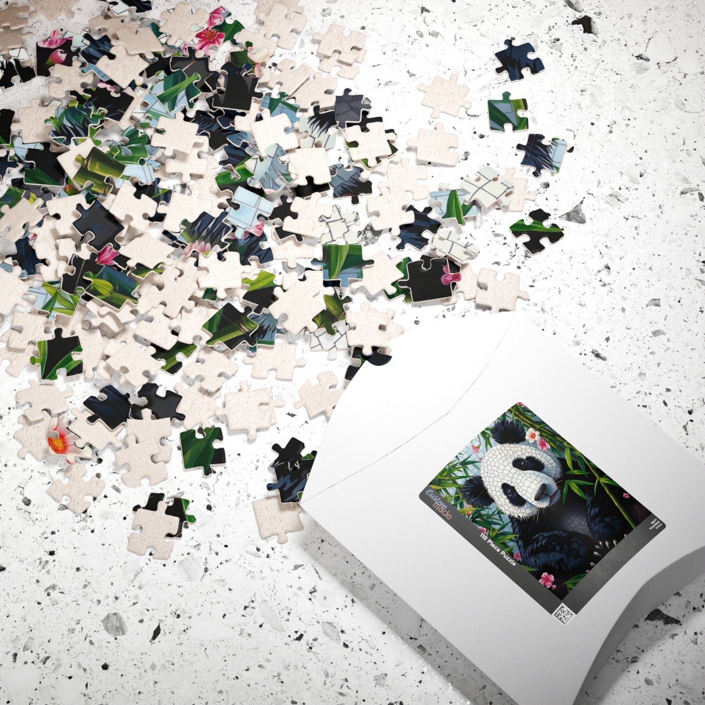 Peaceful Panda Mosaic Puzzle, Artistic Black and White Panda with Bamboo and Flowers Jigsaw Game, Nature Wildlife Theme, Animal Lover Gift Puzzle The Puzzle Chest