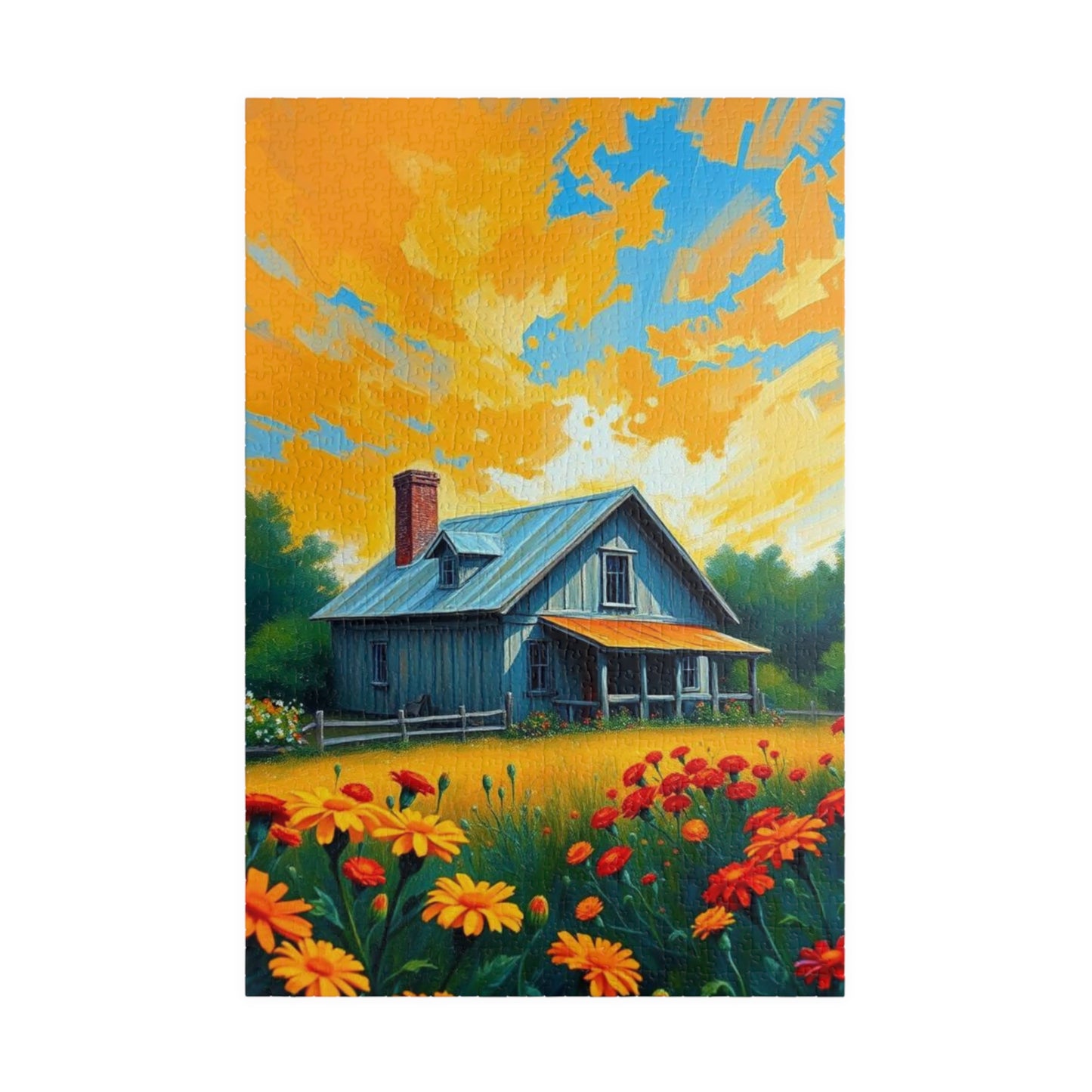 Sunset Bloom Farmhouse Puzzle – 1000 Piece Jigsaw, Rustic House and Garden Scene, Summer Puzzle for Adults, Country Home Decor Gift Idea 1014 pcs (Vertical) Puzzle The Puzzle Chest
