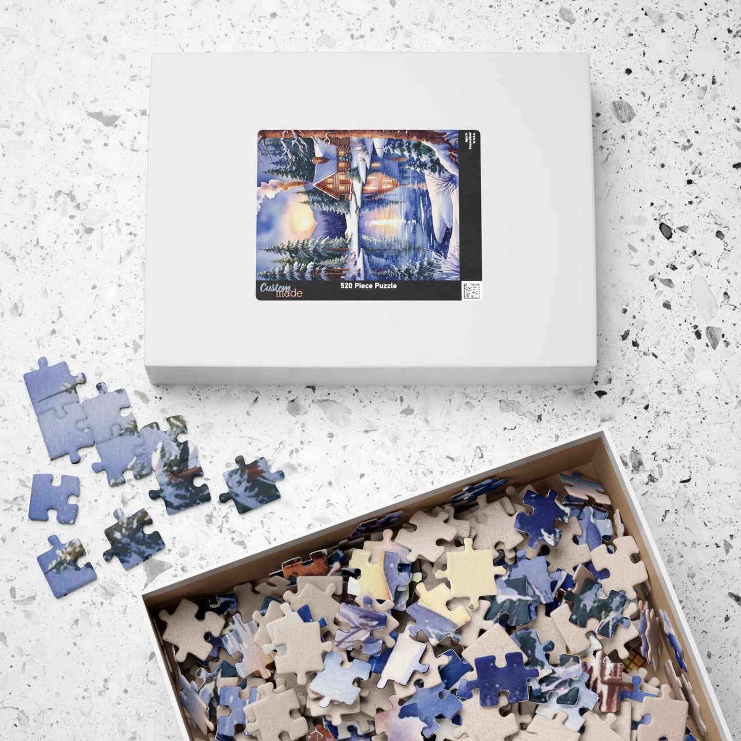 Winter Snowy Landscape Jigsaw Puzzle, Cozy Log Cabin, 110-1014 Piece Puzzle, Watercolor Style, Christmas Gift, Relaxing Activity, Giftable Puzzle The Puzzle Chest