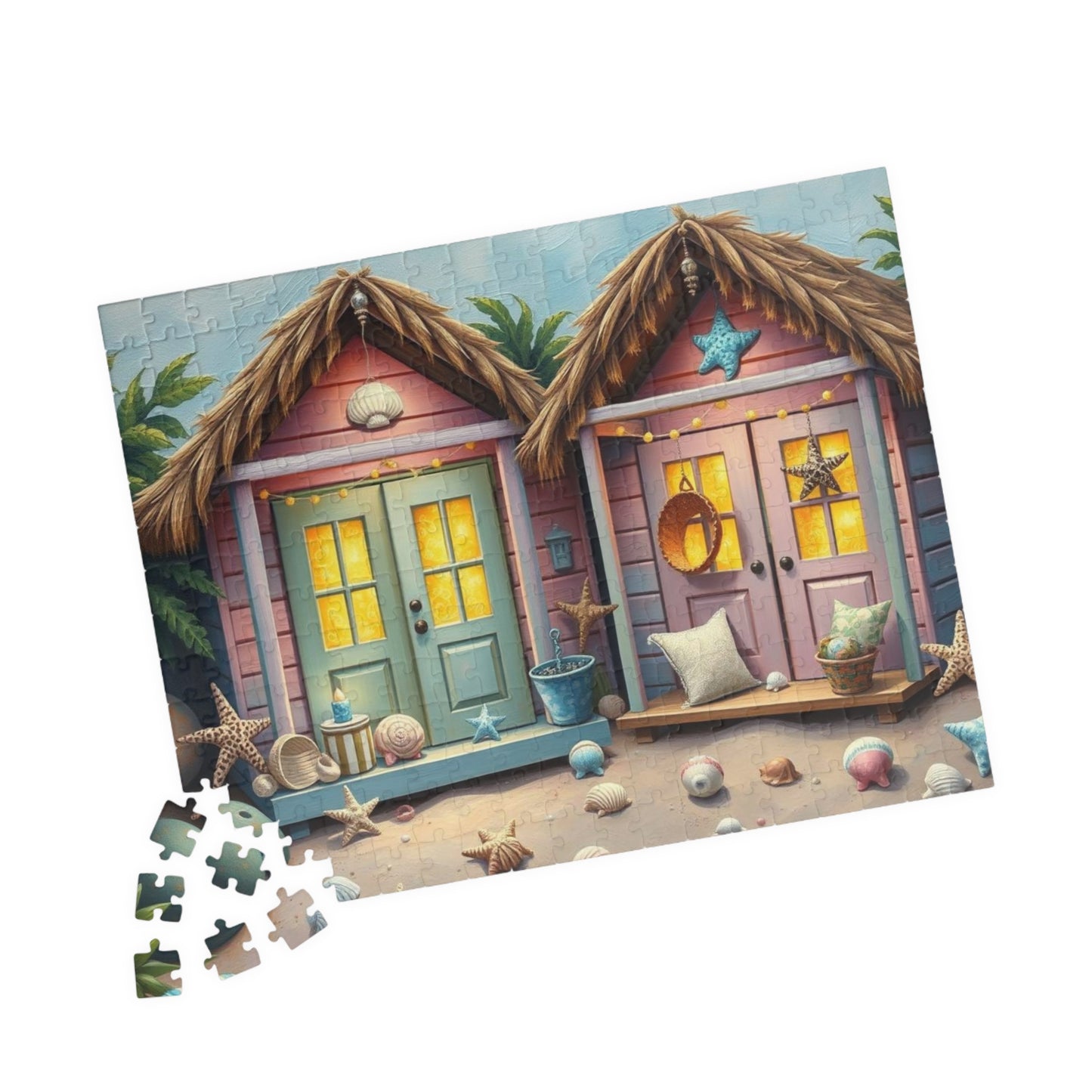Seaside Charm Jigsaw Puzzle - Pastel Beach Huts, 110/252/520/1014-Piece Summer Vibes Beach House Puzzle for Fun, Gifts, Mental Stimulation Puzzle The Puzzle Chest