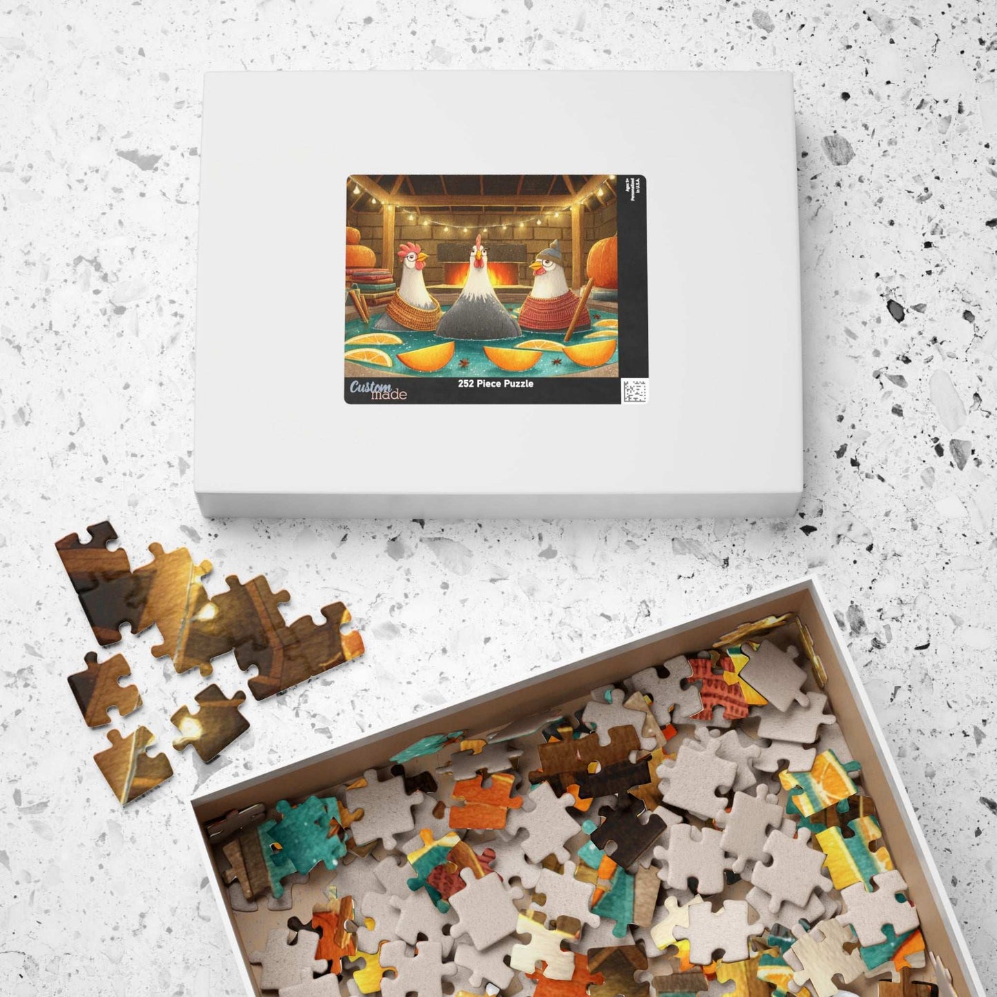 Pumpkin Spice Chicken Puzzle – Cozy Autumn Chickens in Spa Bath with Pumpkins & Cinnamon, Whimsical Fairy-Tale Jigsaw Puzzle The Puzzle Chest