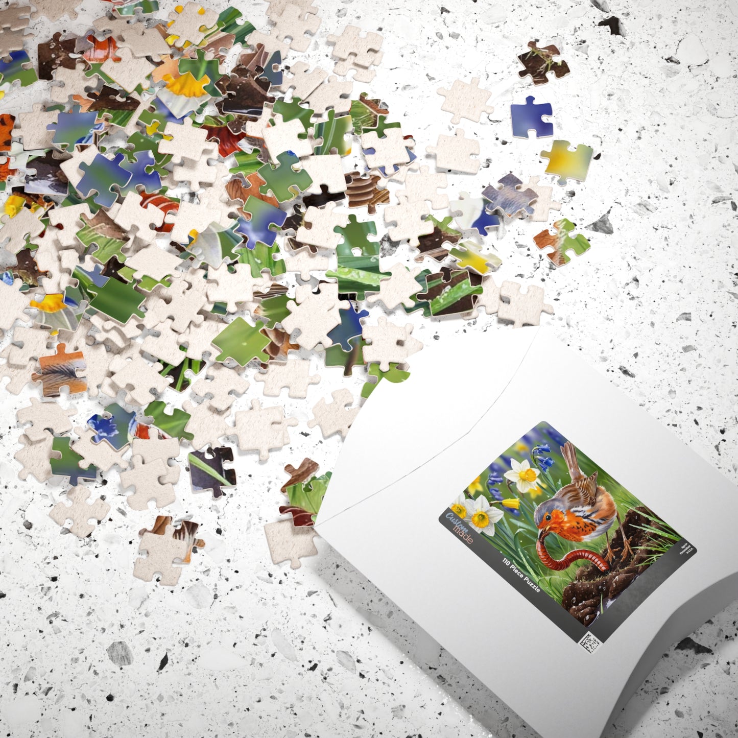 Robin and Worm Puzzle, Bird Spring Scene Flower Background Animal Jigsaw Game, 520-Piece Fun Family Activity, Gift Idea for Nature Lovers Puzzle The Puzzle Chest