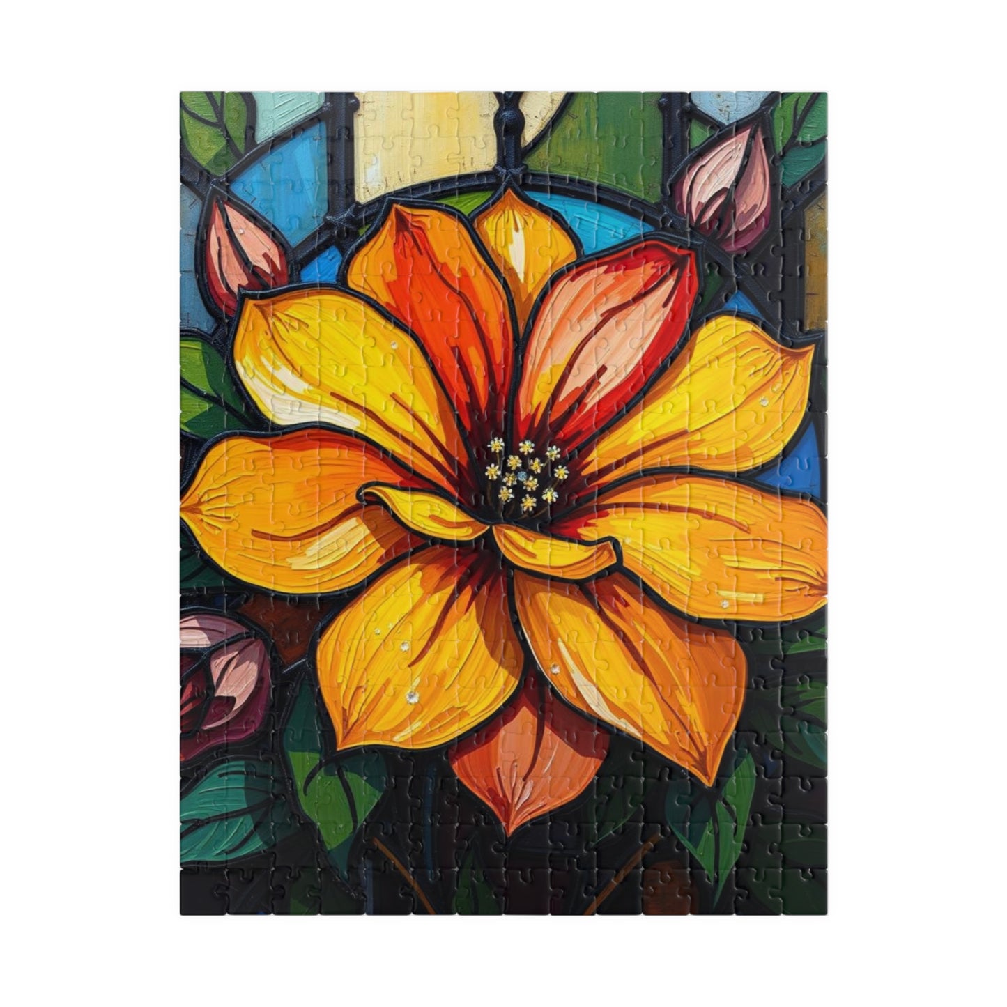Petals of Light Stained Glass Style Floral Puzzle, 110-520 Piece Jigsaw, Home Décor, Brain Teaser, Gift for Puzzle Lovers, Family Activity