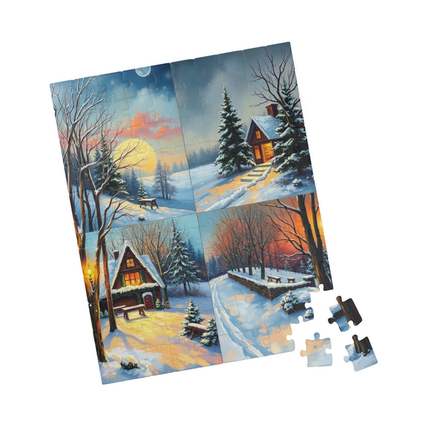 Puzzle, Winter Scene Jigsaw, Four-Quadrant Collage, 110-1014 pieces, Christmas Gift, Snowy Decor, Holiday Puzzle, Family Fun Activity, Puzzle The Puzzle Chest
