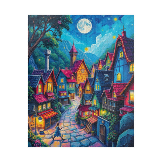 Vibrant Village Puzzle - Cozy Moonlit Town Jigsaw Game 520 pcs (Vertical) Puzzle The Puzzle Chest