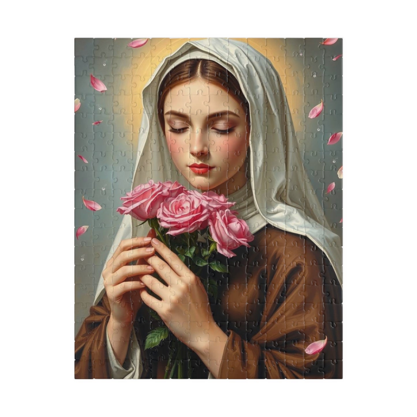 Puzzle, Saint Therese of Lisieux Holding Pink Roses, Adult Jigsaw Game, Religious Art, Meditation Activity, Christian Gift, Holiday Present 252 pcs (Vertical) Puzzle The Puzzle Chest