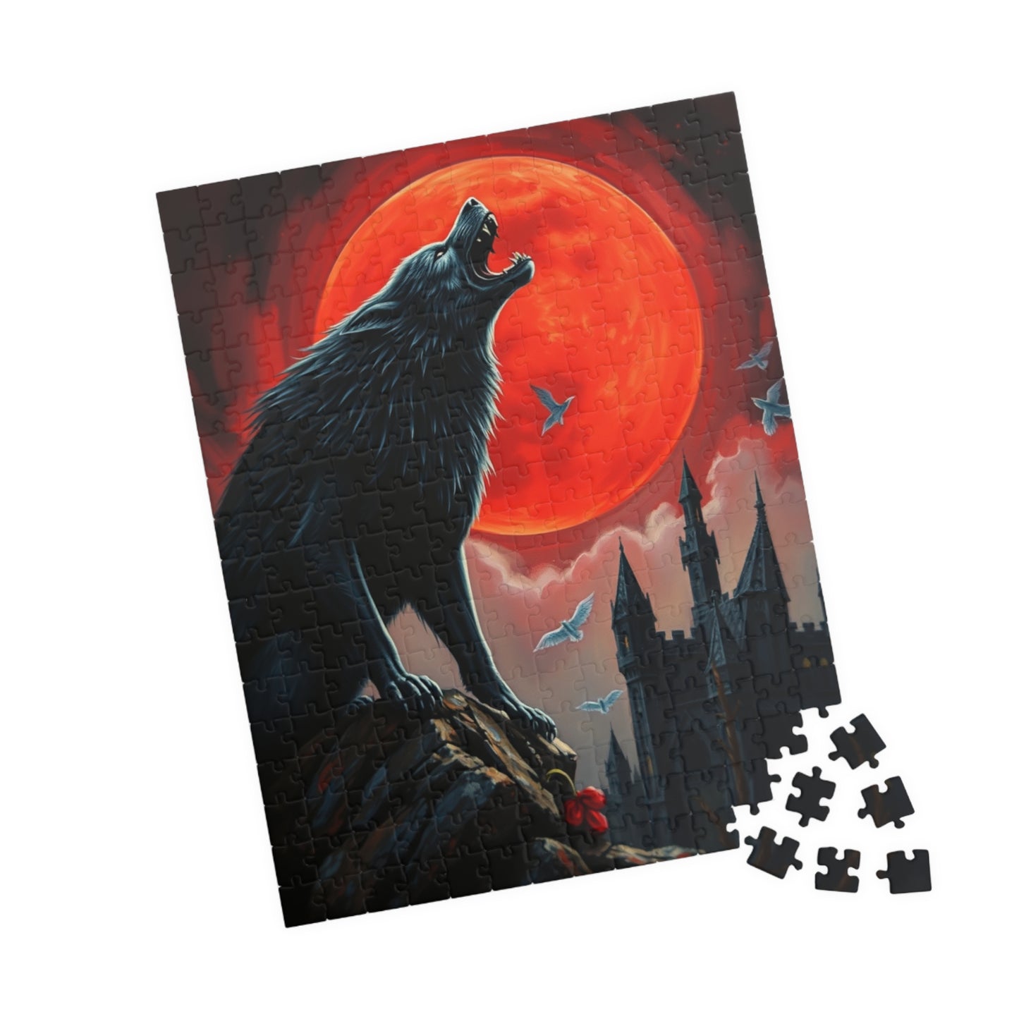 Gothic Wolf Jigsaw Puzzle, Howling at Blood Moon Mysterious Scene, Gift for Wolf Lovers, Spooky Night Entertainment, Solo Fun, Brain Teaser Puzzle The Puzzle Chest