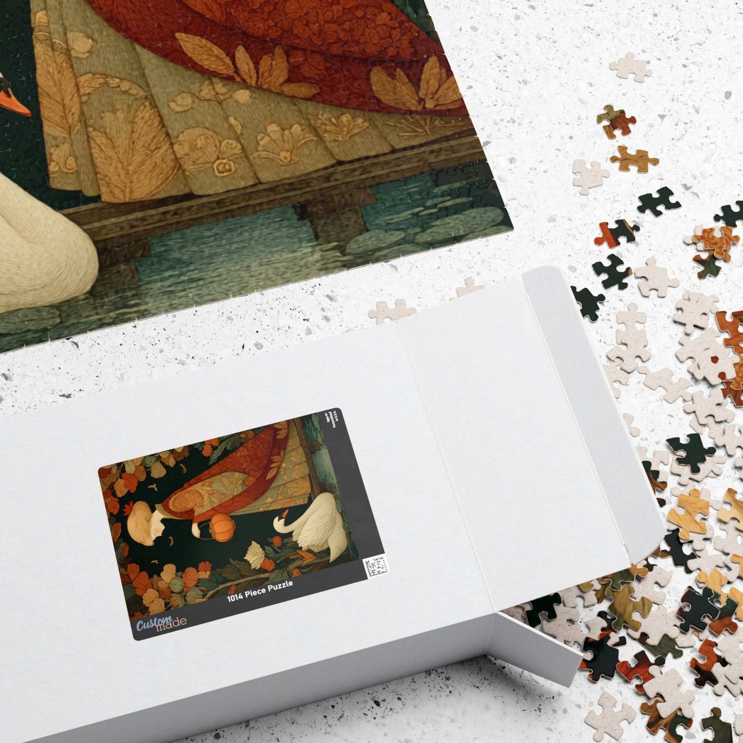 Autumn Bridge Jigsaw Puzzle – Whimsical Fall Fairy-Tale Puzzle for Adults, Girl with Lantern and Swan Puzzle The Puzzle Chest