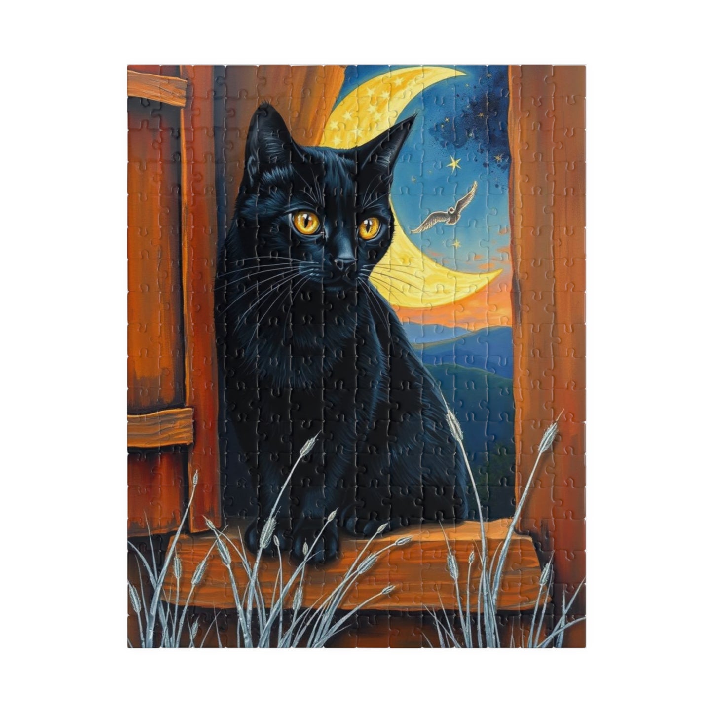 Sanctuary Window Watcher Puzzle - Mystical Cat Jigsaw Game Night Sky Theme, 110, 252, 520, 1014-piece Cat Lover Gift, Puzzle Enthusiast
