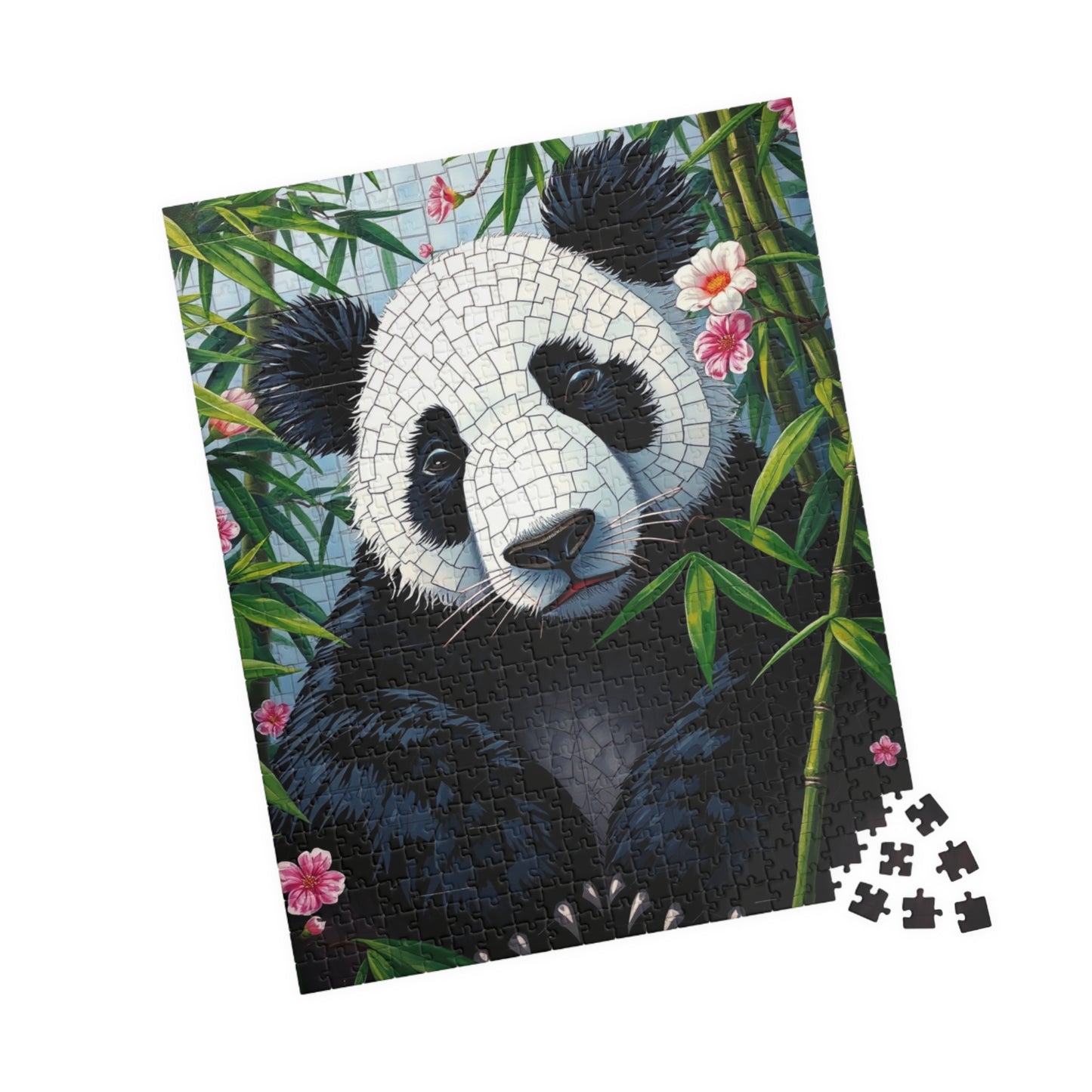Peaceful Panda Mosaic Puzzle, Artistic Black and White Panda with Bamboo and Flowers Jigsaw Game, Nature Wildlife Theme, Animal Lover Gift Puzzle The Puzzle Chest