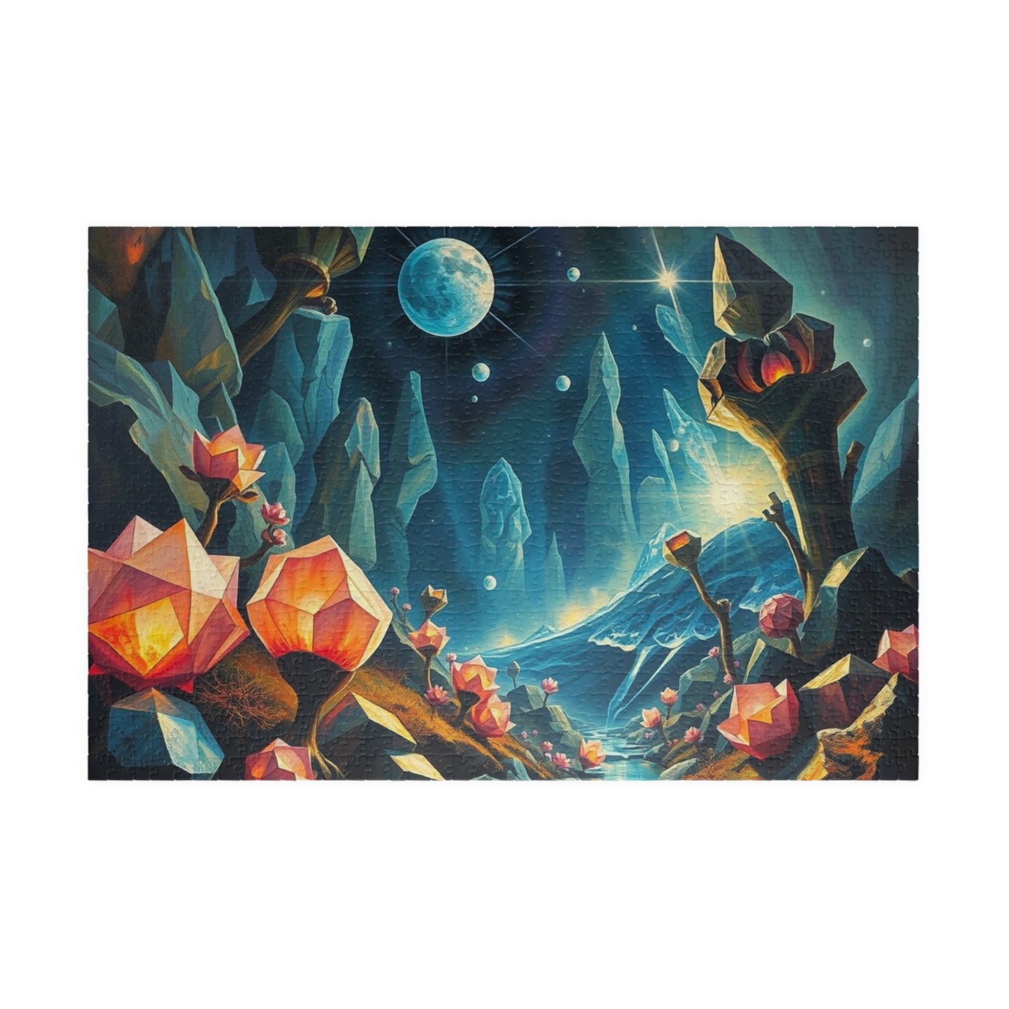 Surreal Biome Jigsaw Puzzle, Luminescent Flora and Geometric Shapes, Brain Teaser, Home Activity, Fantasy Gift Idea for Puzzle Lover, Friend 1014 pcs (Horizontal) Puzzle The Puzzle Chest