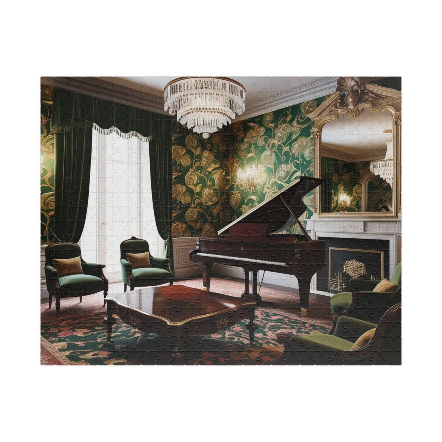 Elegant Vintage Parlor Room Puzzle | 110, 252, 520, 1014-piece Piano Design Jigsaw Game | Art Lover Gift, Family Night Cozy Evening Activity 520 pcs (Horizontal) Puzzle The Puzzle Chest
