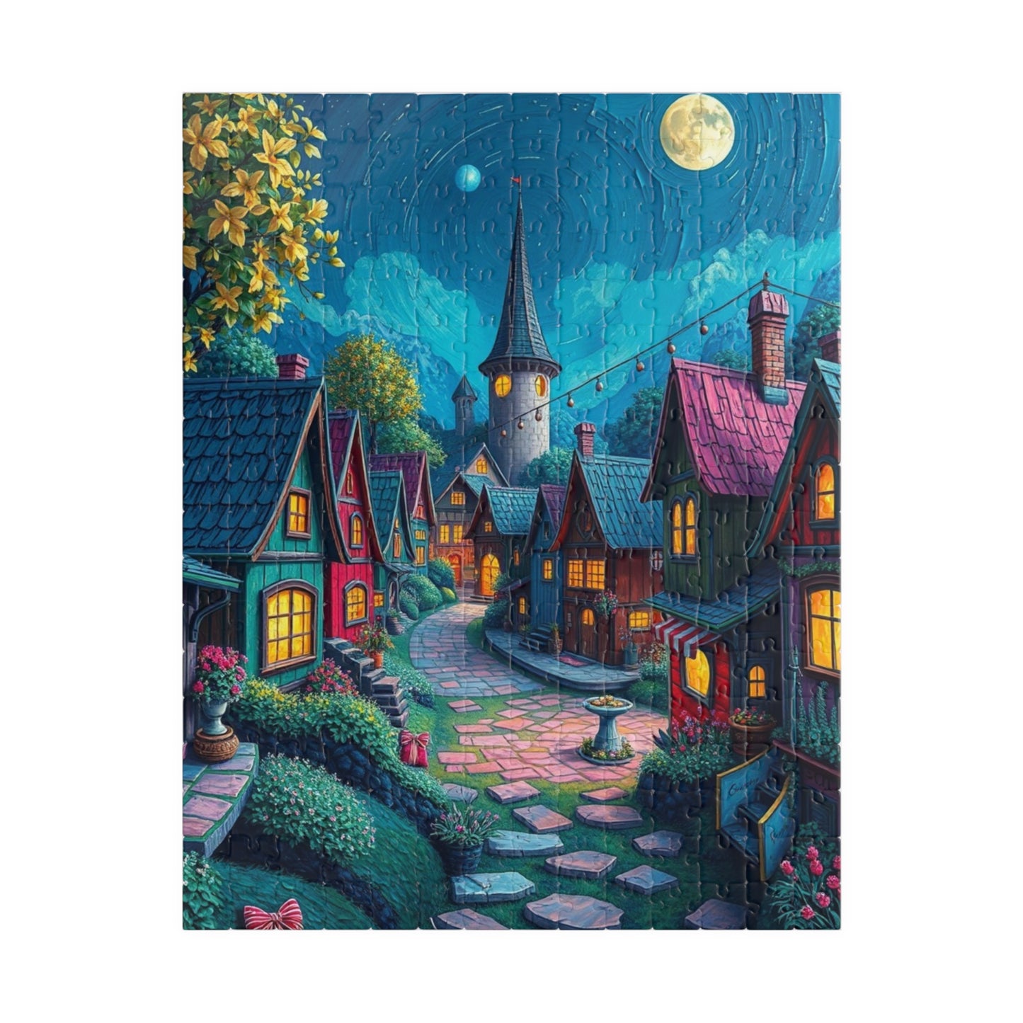 Whimsical Nighttime Village Puzzle - 110, 252, 520, 1014-piece, Ideal for Family Game Night, Mental Exercise, Gift for Puzzle Lovers 252 pcs (Vertical) The Puzzle Chest