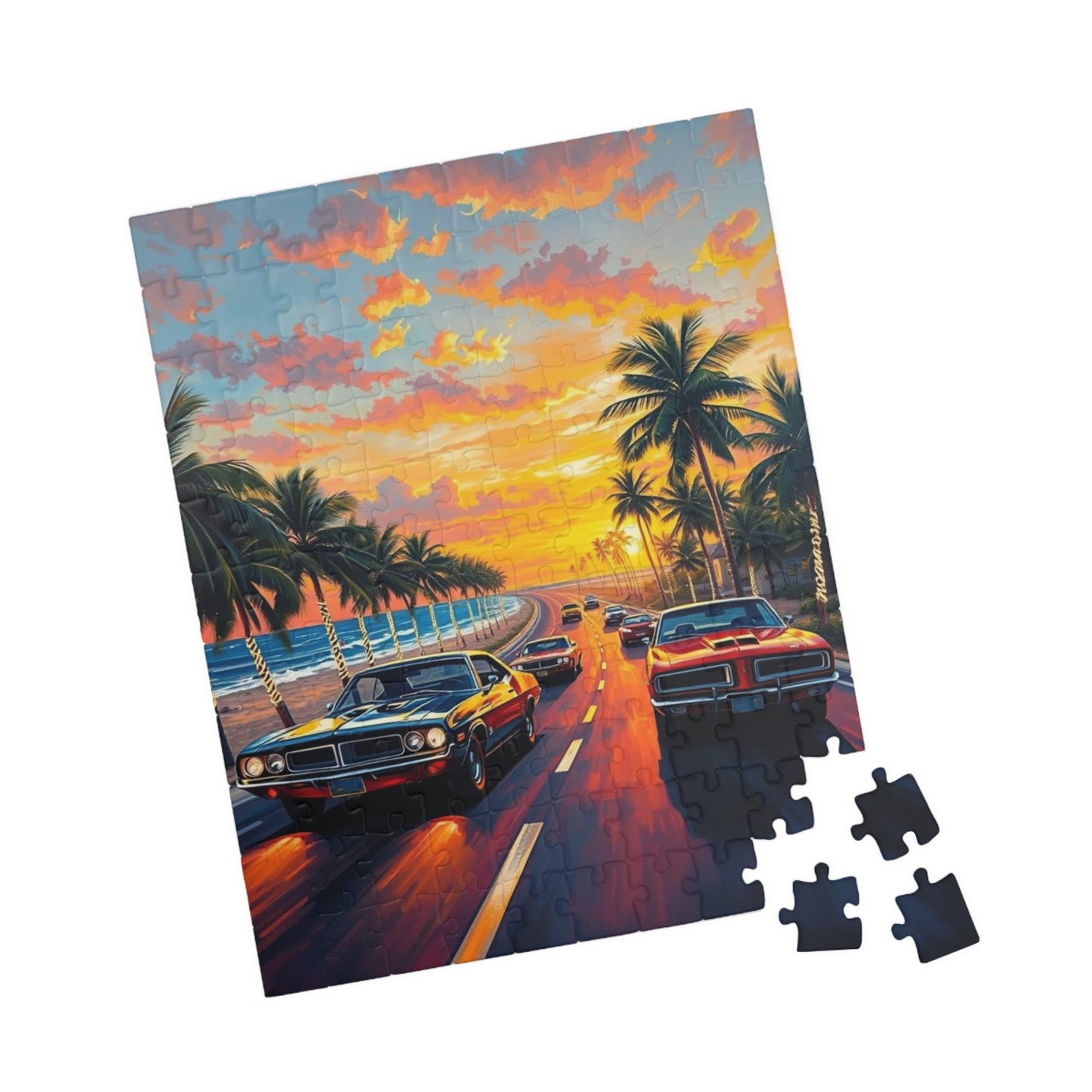 Sunset Muscle Car Puzzle | Nostalgic Jigsaw Puzzle for Adults, Friend Gift for Car Enthusiasts, Family Fun Game Night, Challenging Activity Puzzle The Puzzle Chest