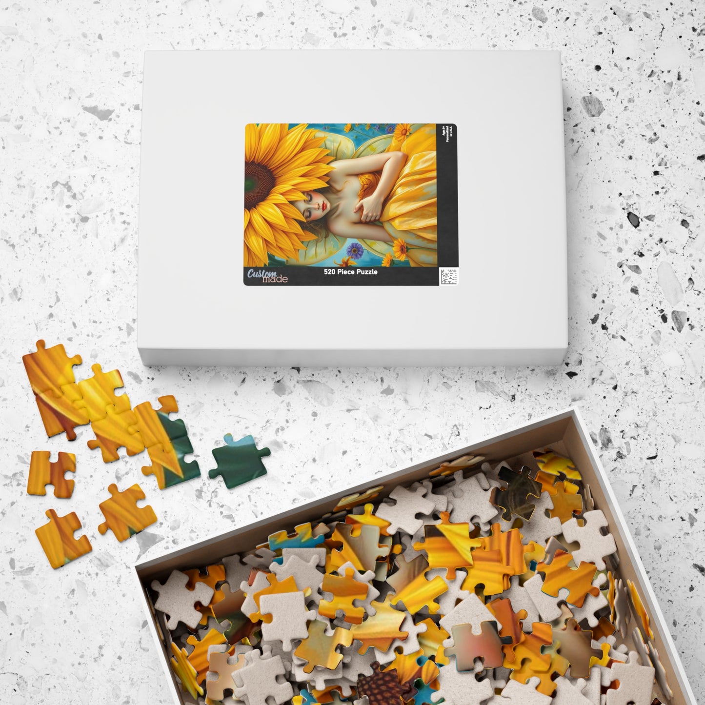 Sunflower Shade Fairy Jigsaw Puzzle, Floral Art Mythical Fantasy Game, Holiday or Birthday Gift for Friend, Decor, Mindfulness Activity