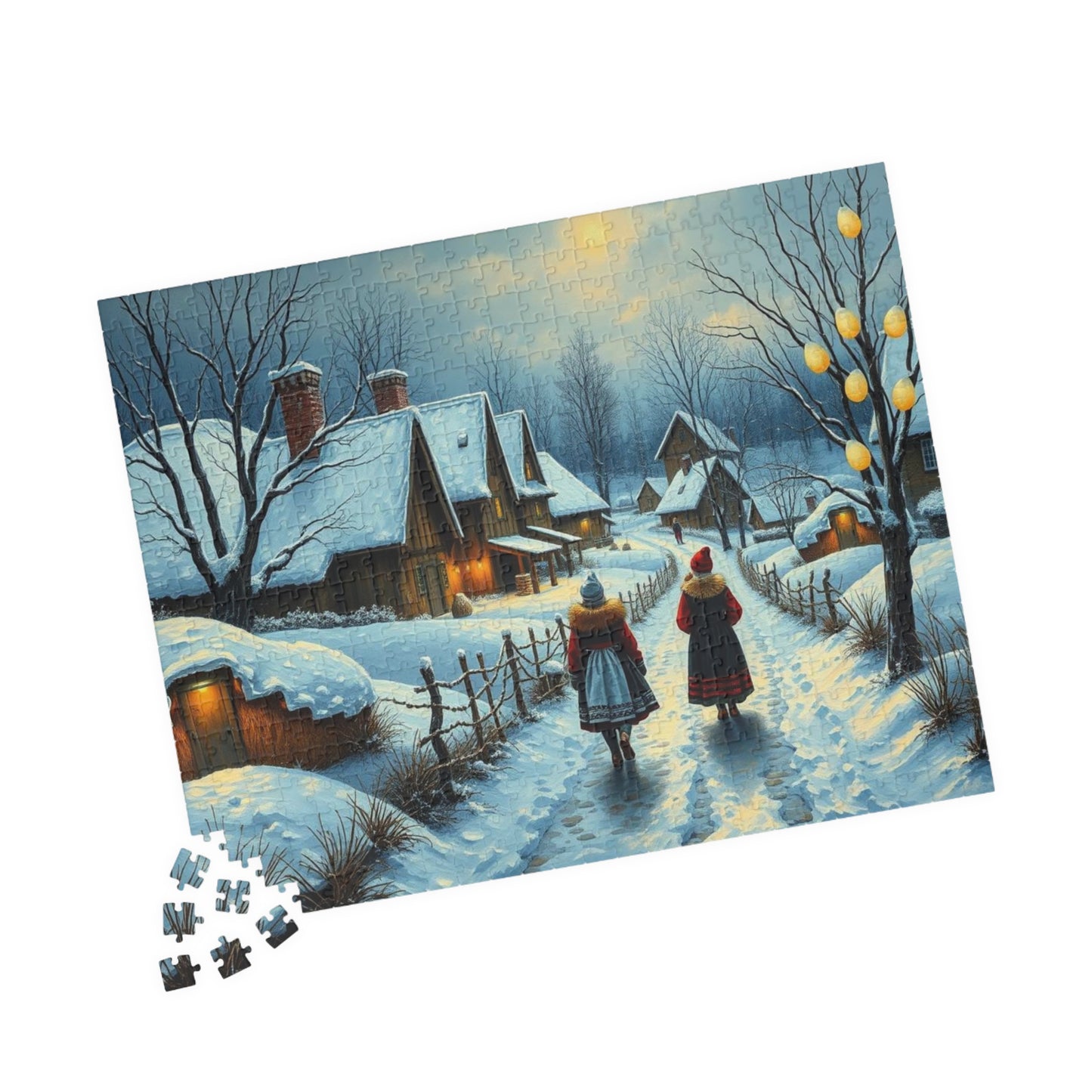 Ukrainian Village Jigsaw Puzzle - Winter Scene, Family Activity, Folk Art Puzzle, Christmas Holiday or Birthday Gift for Friends Puzzle The Puzzle Chest