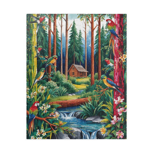 Forest Retreat Mosaic Puzzle - 110-1014 Piece, Tree Birds Cabin Stream Jigsaw Game, Nature Lovers Gift, Relaxing Mindfulness Family Activity 110 pcs (Vertical) Puzzle The Puzzle Chest